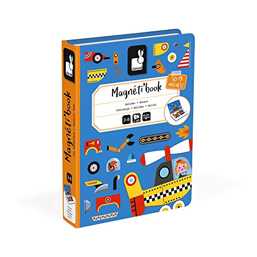 Janod MagnetiBook 69-piece Magnetic Racers Vehicle Game – Ages 3+, Build, Create & Learn