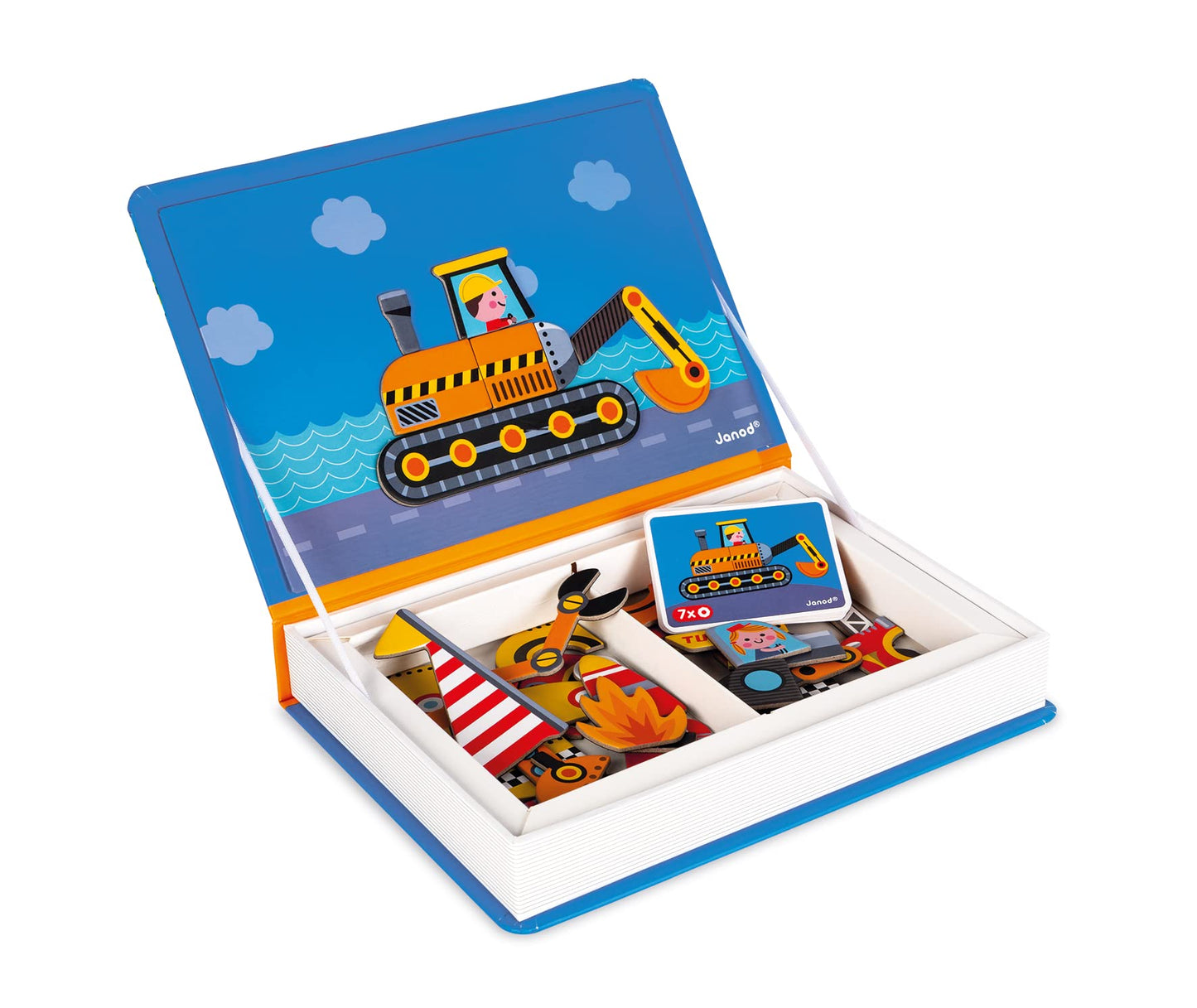 Janod MagnetiBook 69-piece Magnetic Racers Vehicle Game – Ages 3+, Build, Create & Learn