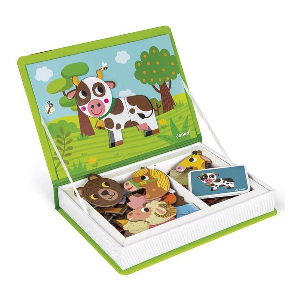 Janod MagnetiBook 41 pc Magnetic Animal Mix & Match Game – Creative Play, Fine Motor Skills, Safe Travel Storage