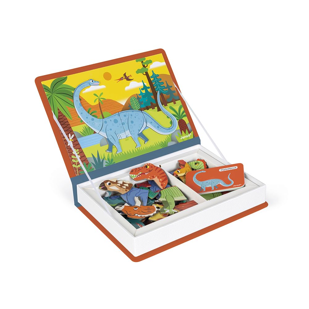 Janod Magnetibook Dinosaur Mix & Match – 51 Pieces, Ages 3+ | Travel Case