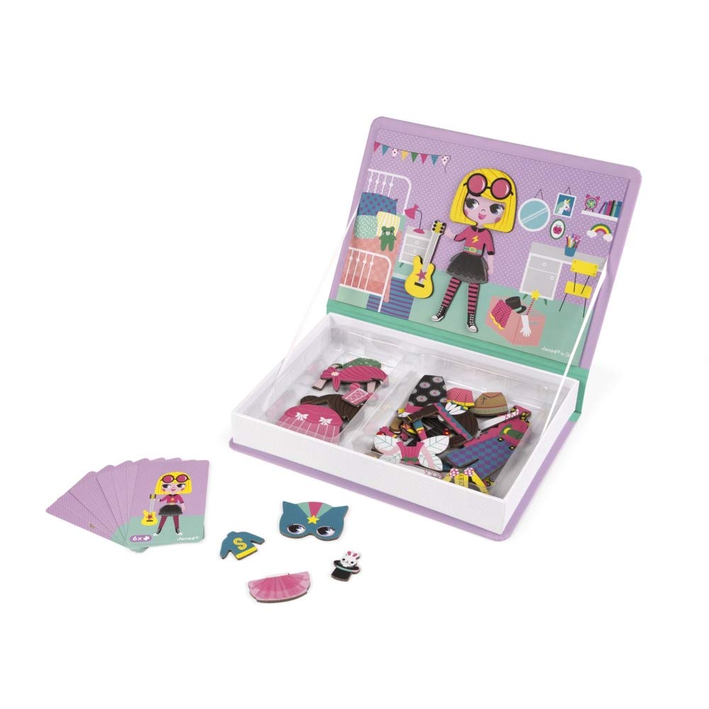Janod MagnetiBook 55 pc Magnetic Girl's Costumes Game – Creative Play, STEM Learning, Confidence