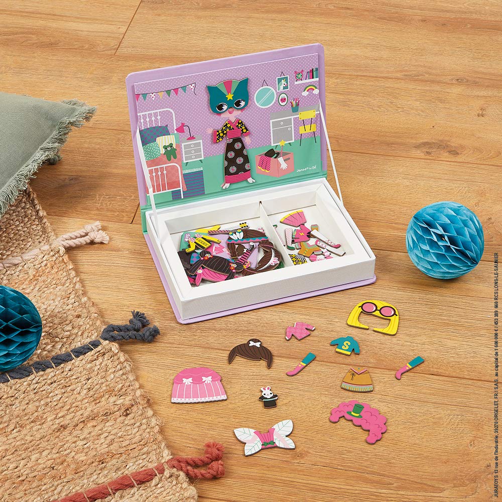 Janod MagnetiBook 55 pc Magnetic Girl's Costumes Game – Creative Play, STEM Learning, Confidence