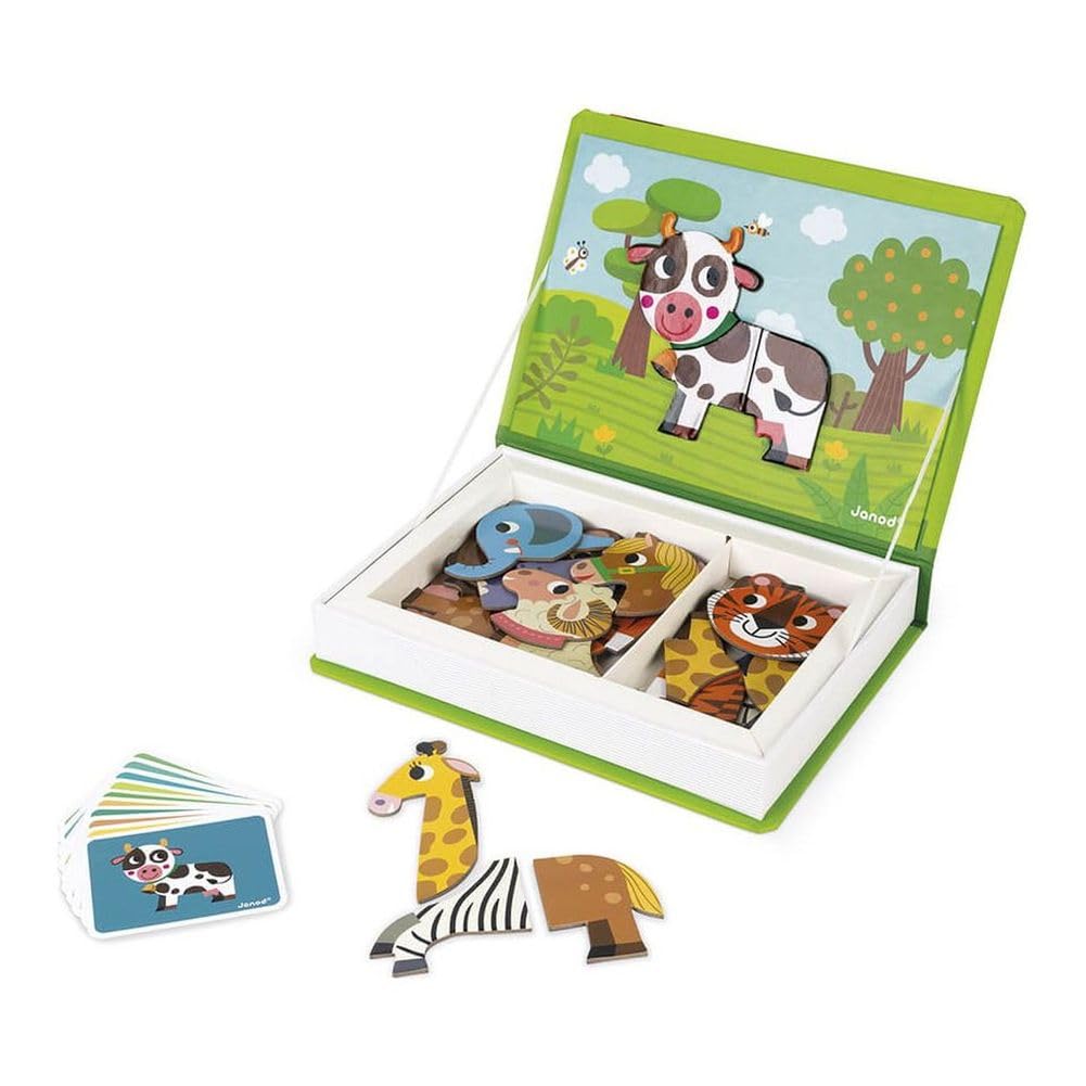 Janod MagnetiBook 41 pc Magnetic Animal Mix & Match Game – Creative Play, Fine Motor Skills, Safe Travel Storage