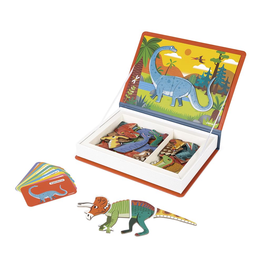 Janod Magnetibook Dinosaur Mix & Match – 51 Pieces, Ages 3+ | Travel Case