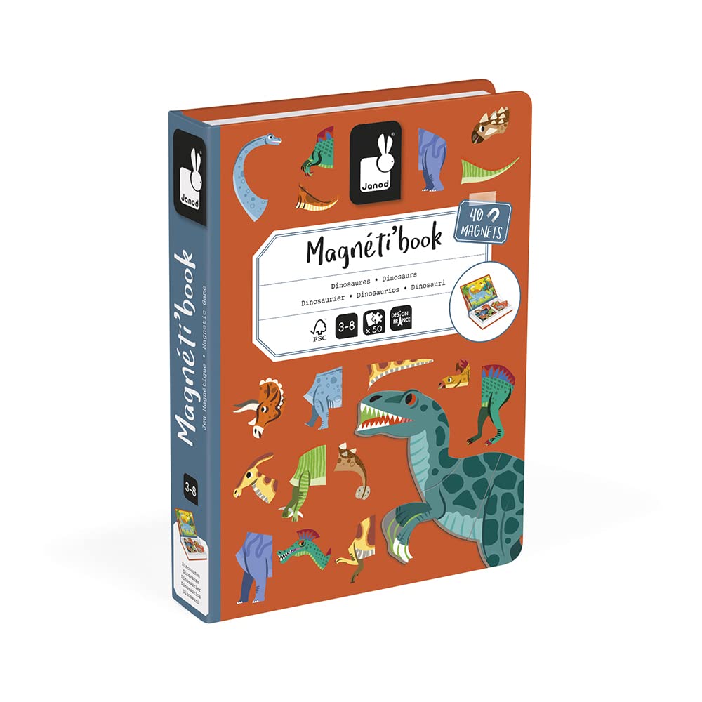 Janod Magnetibook Dinosaur Mix & Match – 51 Pieces, Ages 3+ | Travel Case