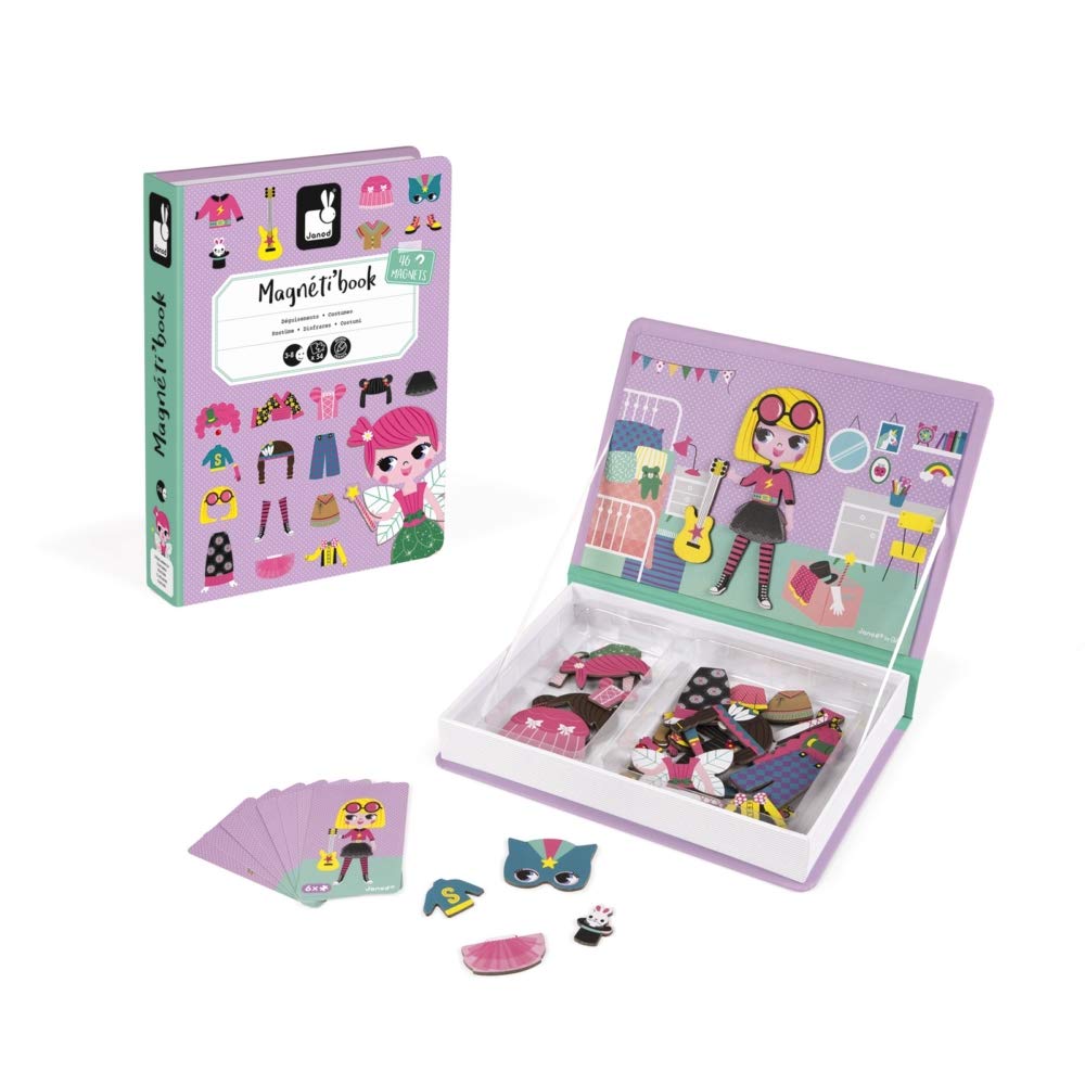 Janod MagnetiBook 55 pc Magnetic Girl's Costumes Game – Creative Play, STEM Learning, Confidence