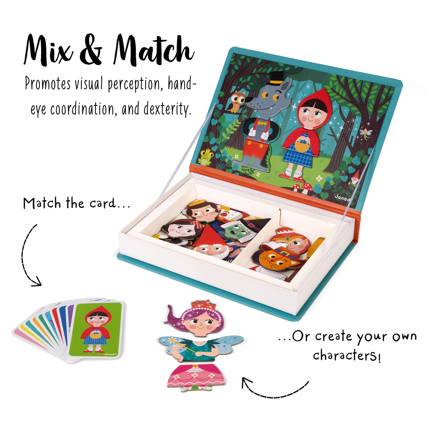 Janod Magneti'Book Fairy Tales — 40-Piece Magnetic Educational Set for Imagination and Motor Skills (Ages 3+) | J02588