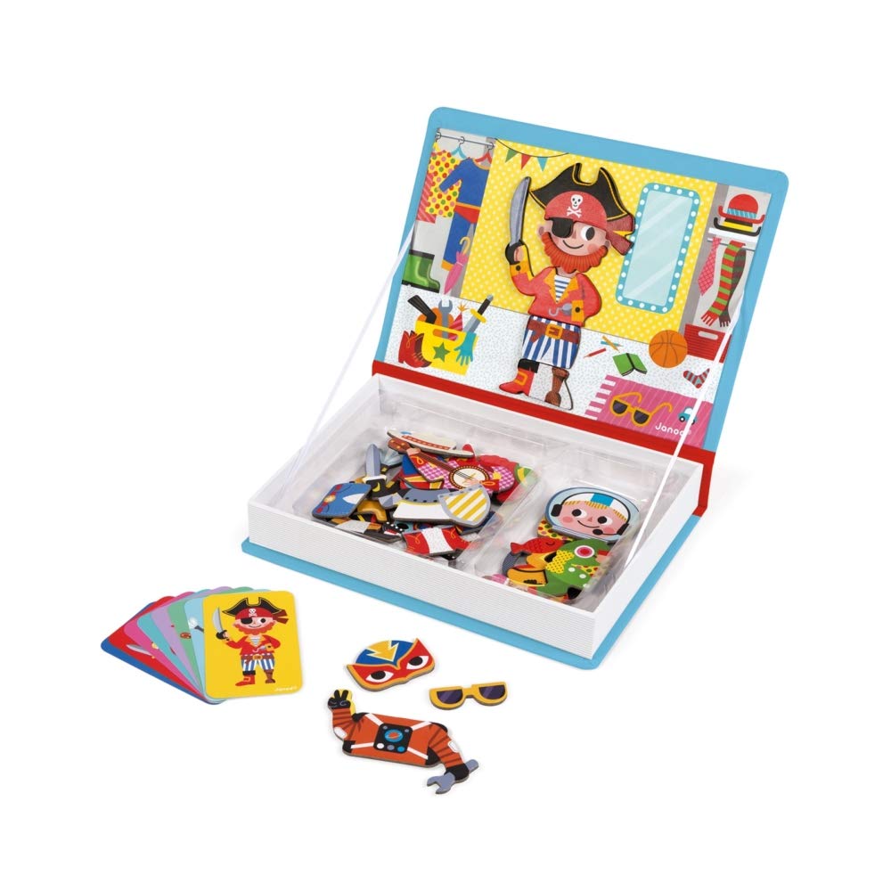 Janod MagnetiBook 45-Piece Magnetic Dress-Up for Boys – Travel-Ready Imaginative Play & Fine Motor Skills