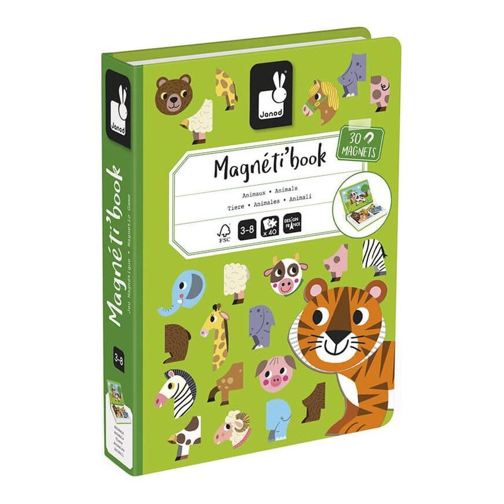 Janod MagnetiBook 41 pc Magnetic Animal Mix & Match Game – Creative Play, Fine Motor Skills, Safe Travel Storage