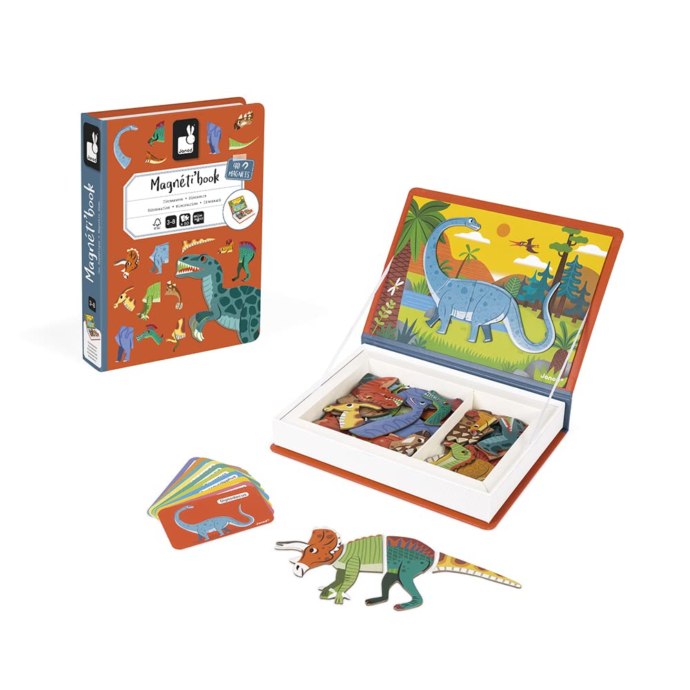 Janod Magnetibook Dinosaur Mix & Match – 51 Pieces, Ages 3+ | Travel Case