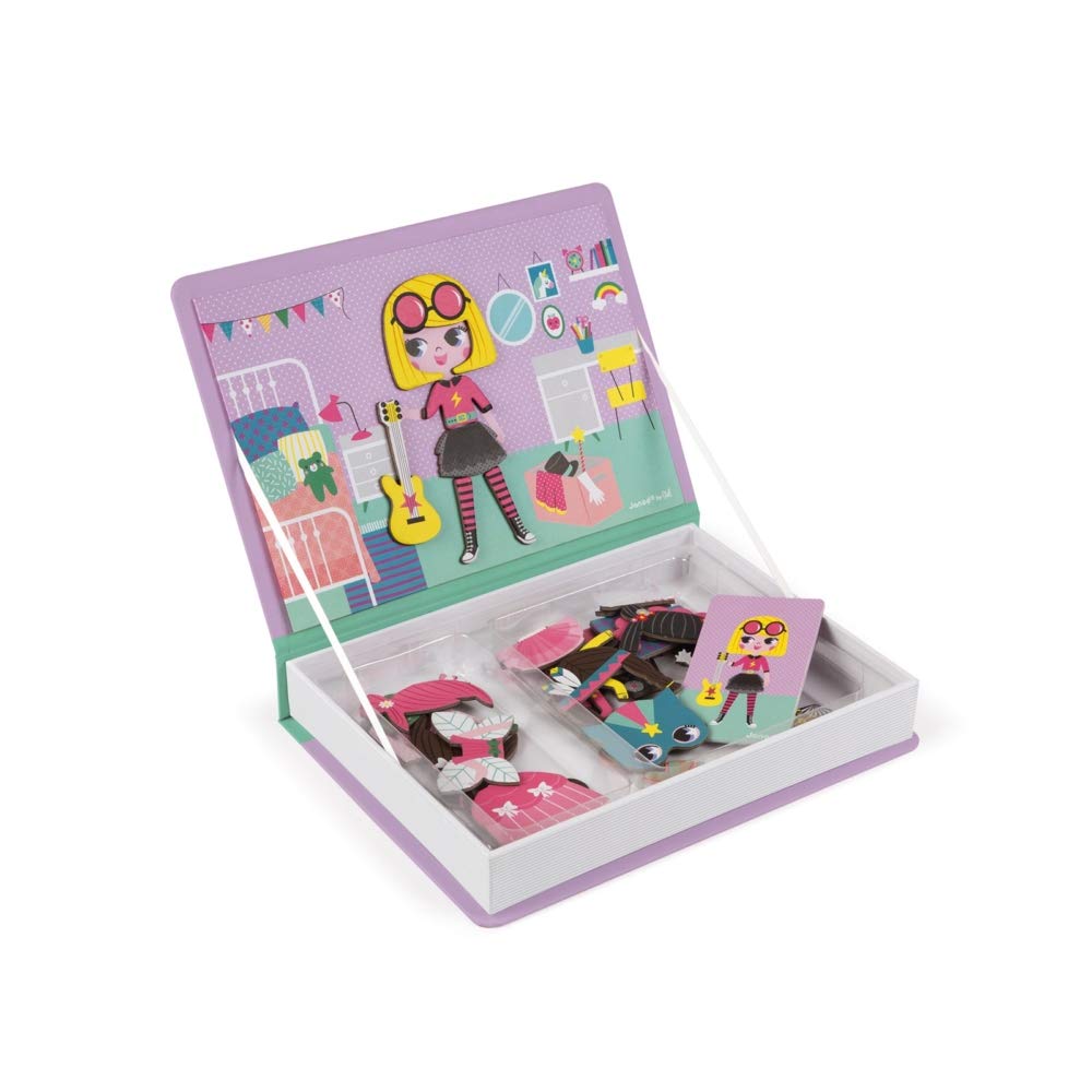Janod MagnetiBook 55 pc Magnetic Girl's Costumes Game – Creative Play, STEM Learning, Confidence