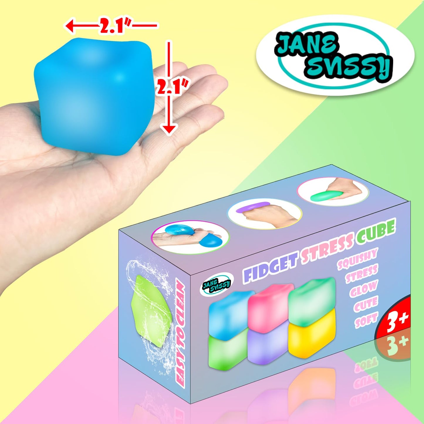 JANESVISSY Glow in the Dark Stress Cube - 2 Pcs Fidgets (Blue + Purple)
