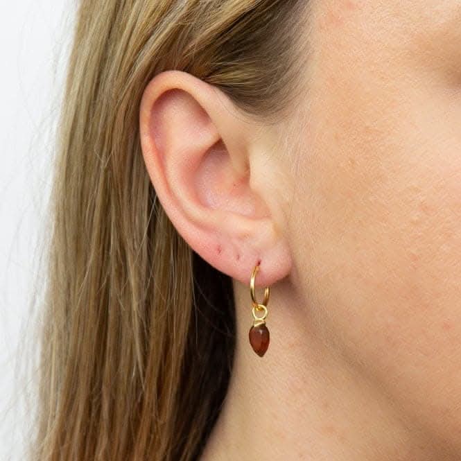 January Yellow Gold Plated Birthstone  Chalcedony Stone Hoop Charm Earring Y2661