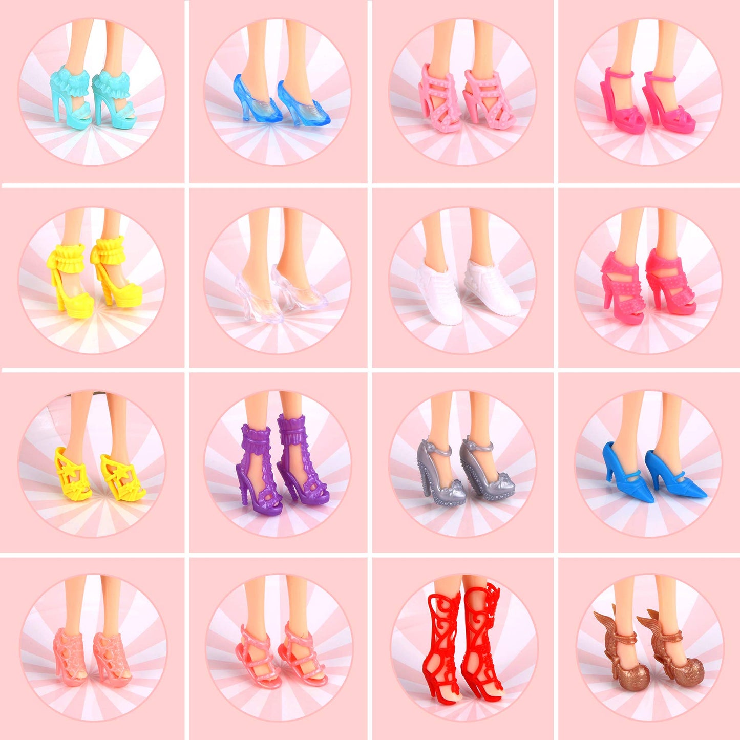 JANYUN 50-Pair Doll Shoes for 12-Inch Dolls — Boots & Styles Bulk Set