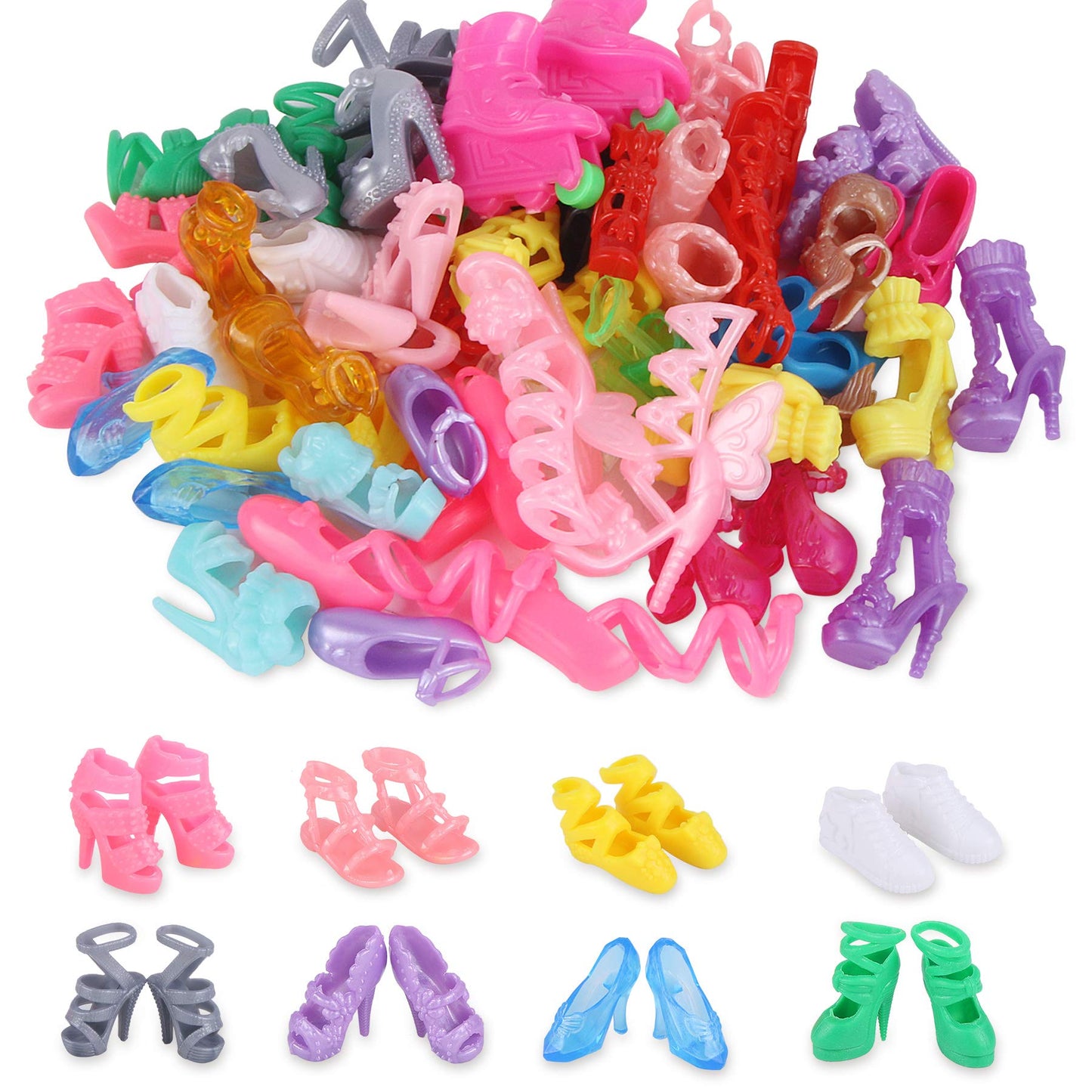 JANYUN 50-Pair Doll Shoes for 12-Inch Dolls — Boots & Styles Bulk Set