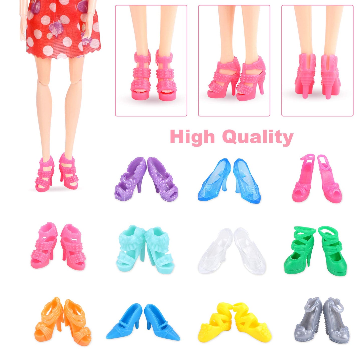 JANYUN 50-Pair Doll Shoes for 12-Inch Dolls — Boots & Styles Bulk Set