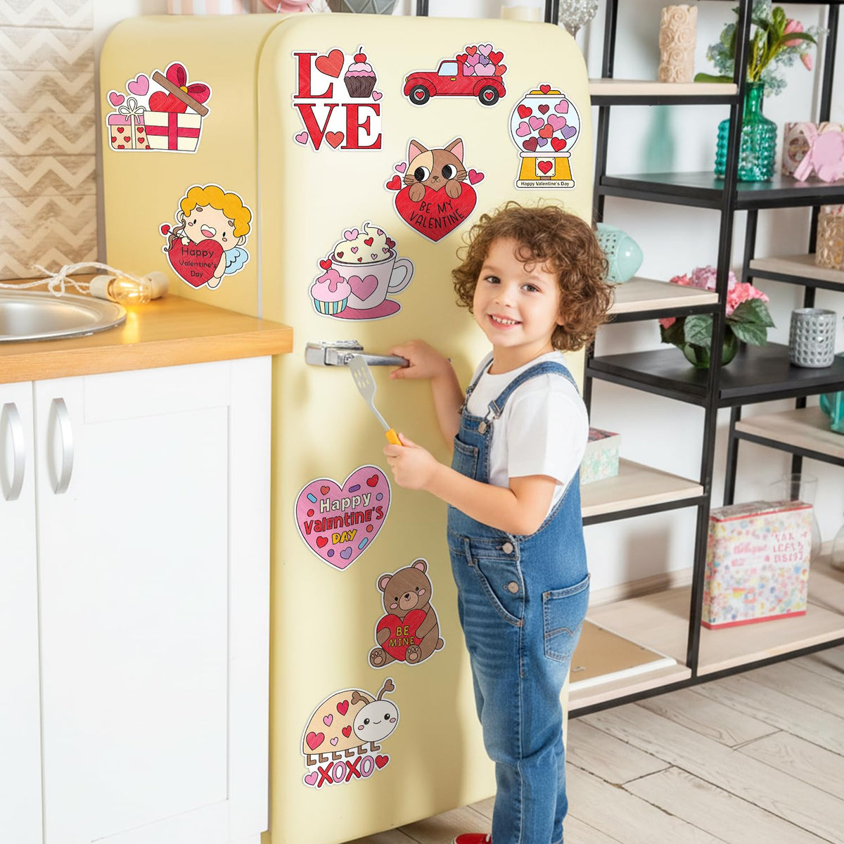 JAPBOR Valentine Coloring Craft Kit – 30PCS Magnetic Coloring Cards & Fridge Magnets for Kids