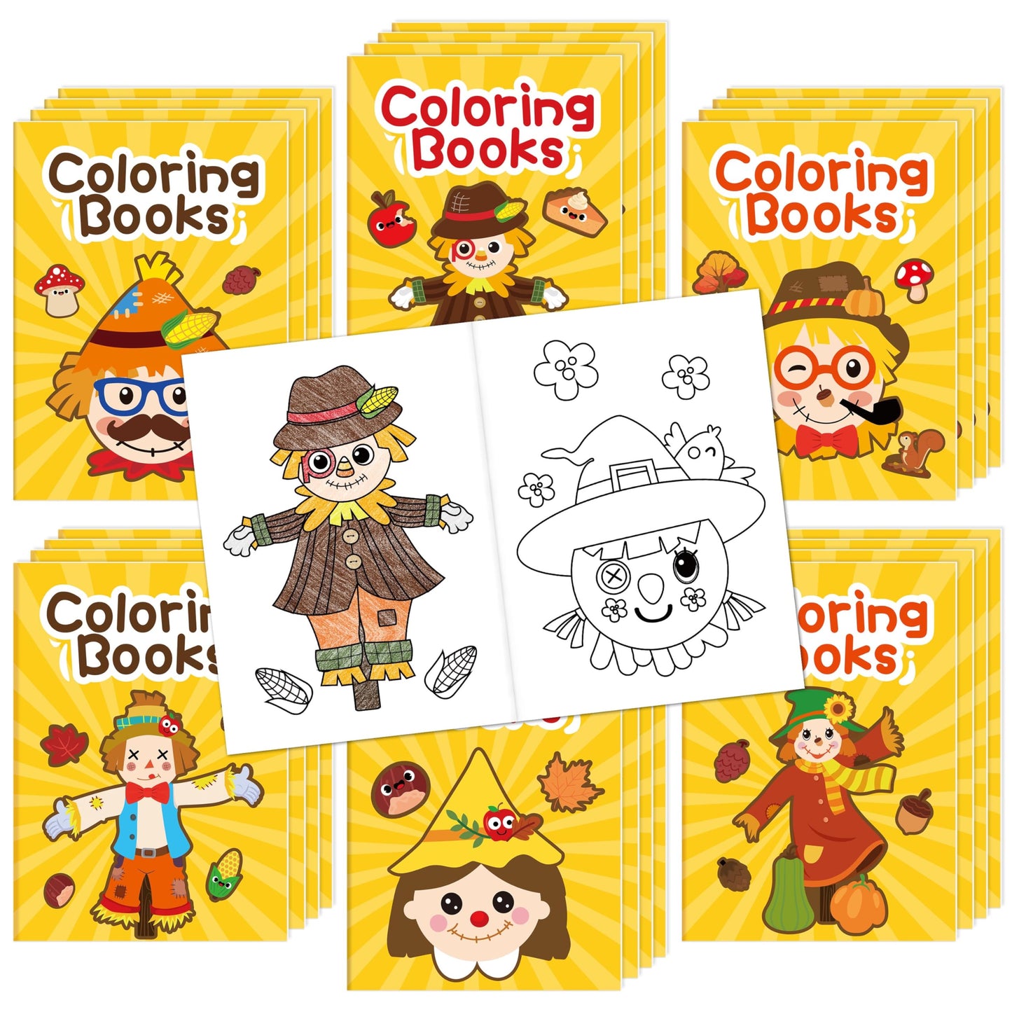 JAPBOR Fall Scarecrow Coloring Books – 24 Mini Autumn Pages for Kids