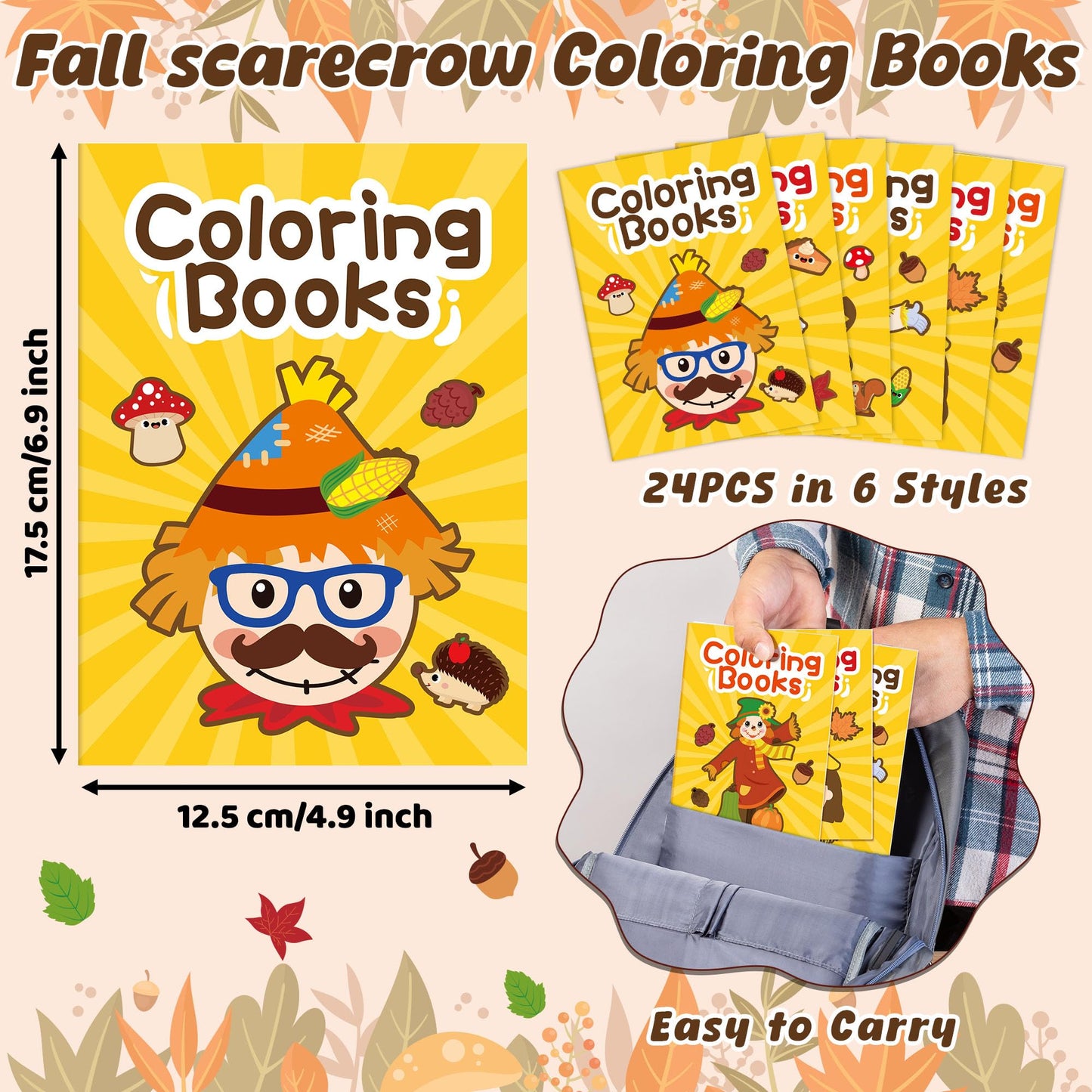JAPBOR Fall Scarecrow Coloring Books – 24 Mini Autumn Pages for Kids
