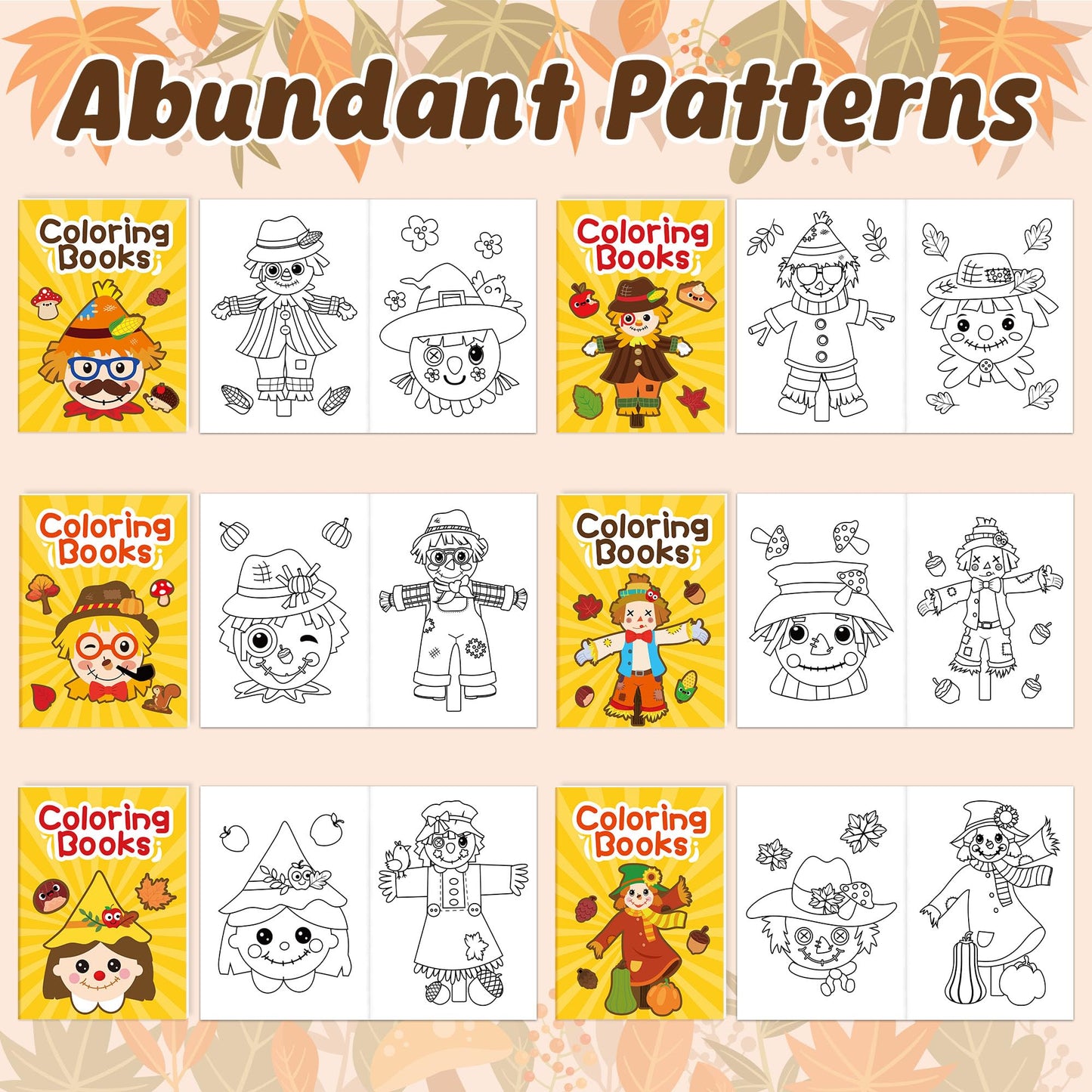 JAPBOR Fall Scarecrow Coloring Books – 24 Mini Autumn Pages for Kids