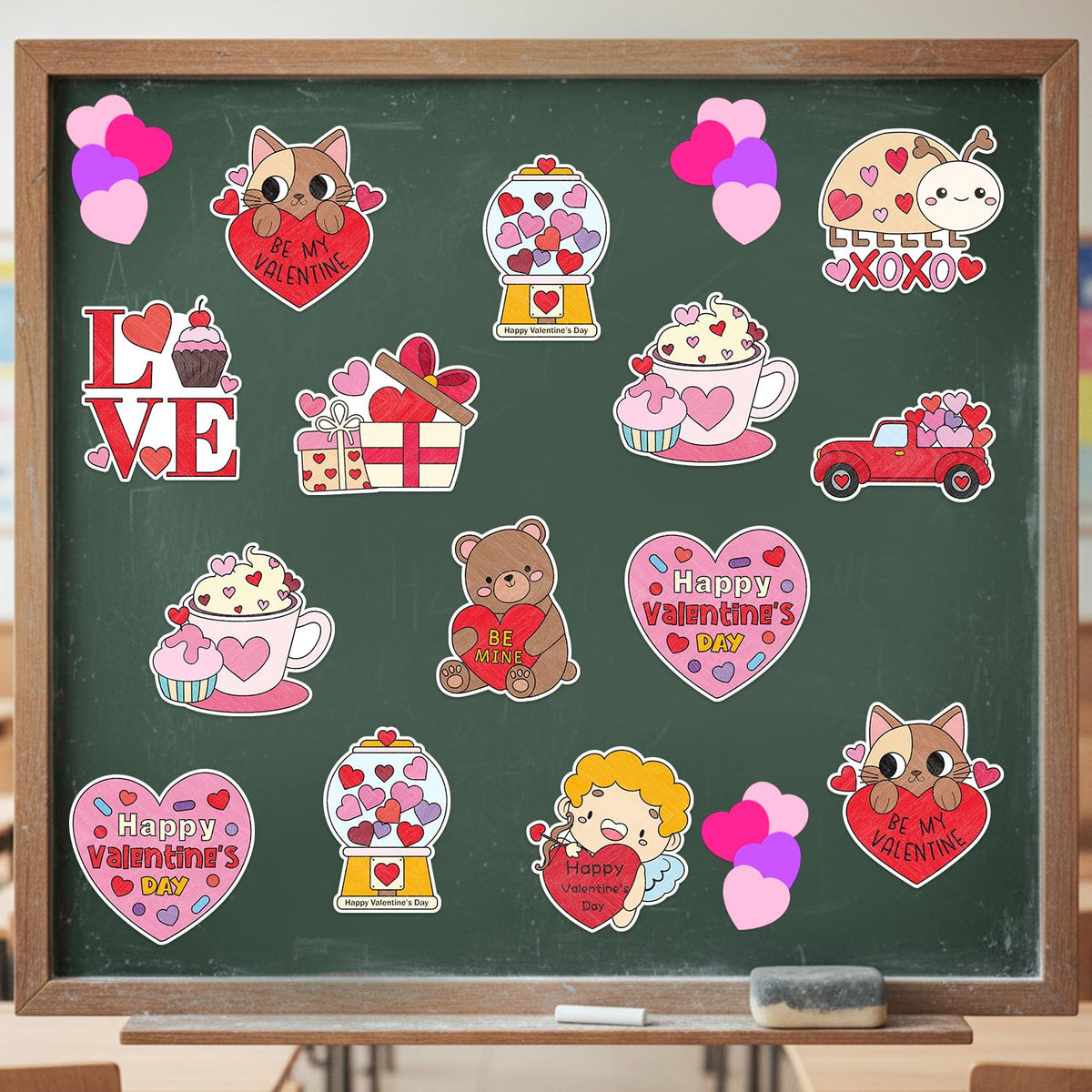 JAPBOR Valentine Coloring Craft Kit – 30PCS Magnetic Coloring Cards & Fridge Magnets for Kids