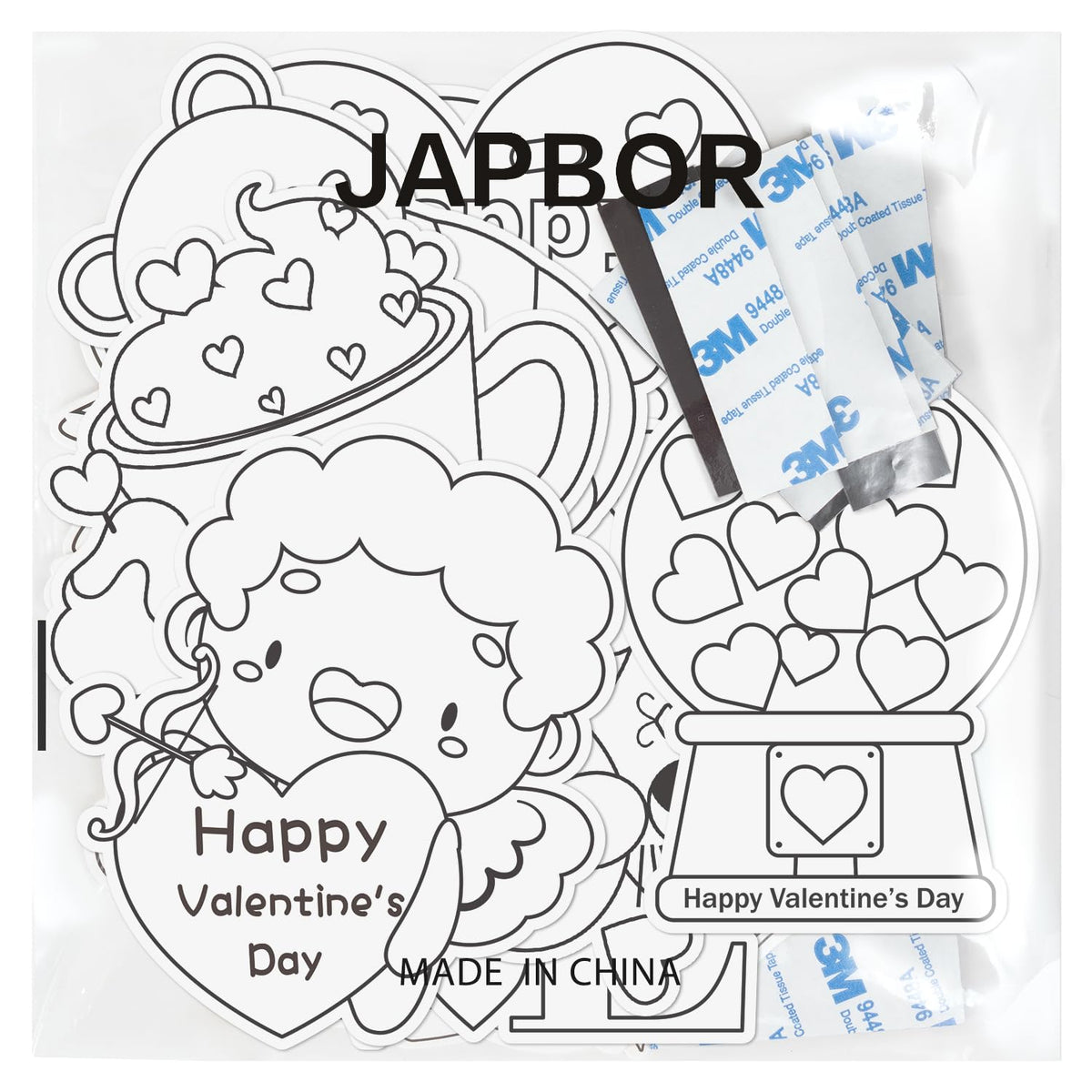 JAPBOR Valentine Coloring Craft Kit – 30PCS Magnetic Coloring Cards & Fridge Magnets for Kids