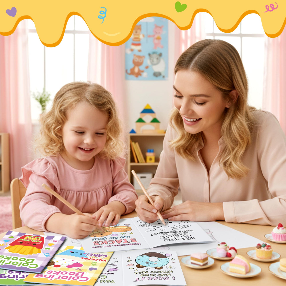 JAPBOR Valentine's Day Dessert Coloring Books – 24 Mini Pages for Kids