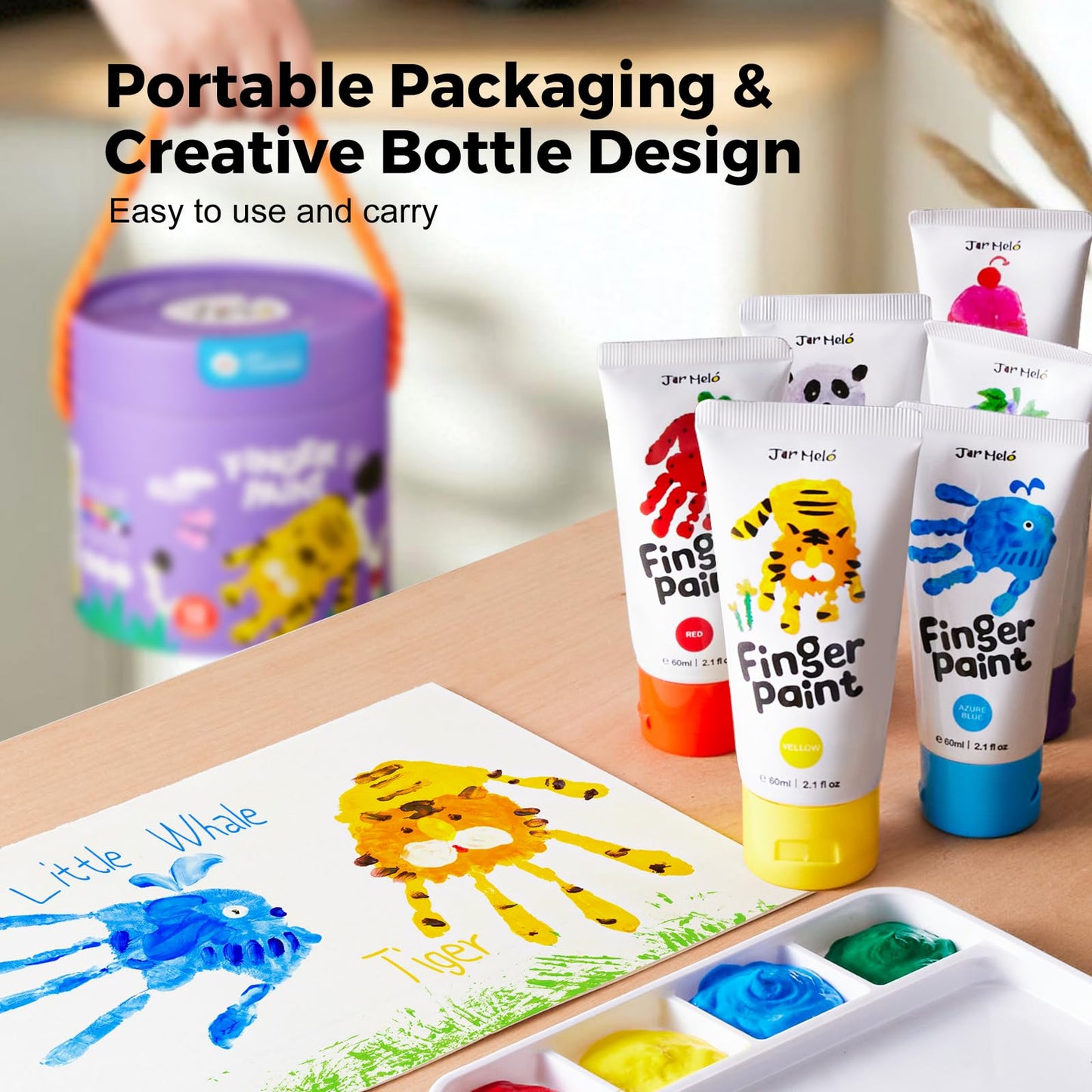 Jar Melo Washable Finger Paints for Toddlers – 10 Colors, 2.1oz Tubes