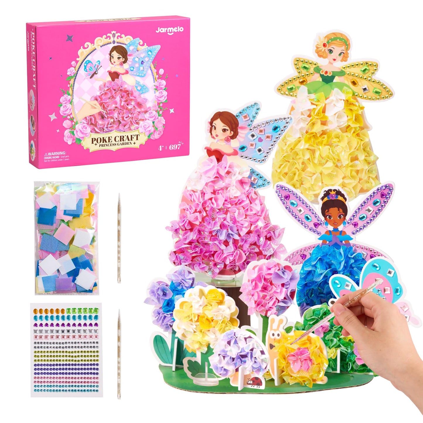 Jar Melo 3-in-1 Princess Garden Poke Crafts Kit for Girls | Diamond Art & DIY Toys