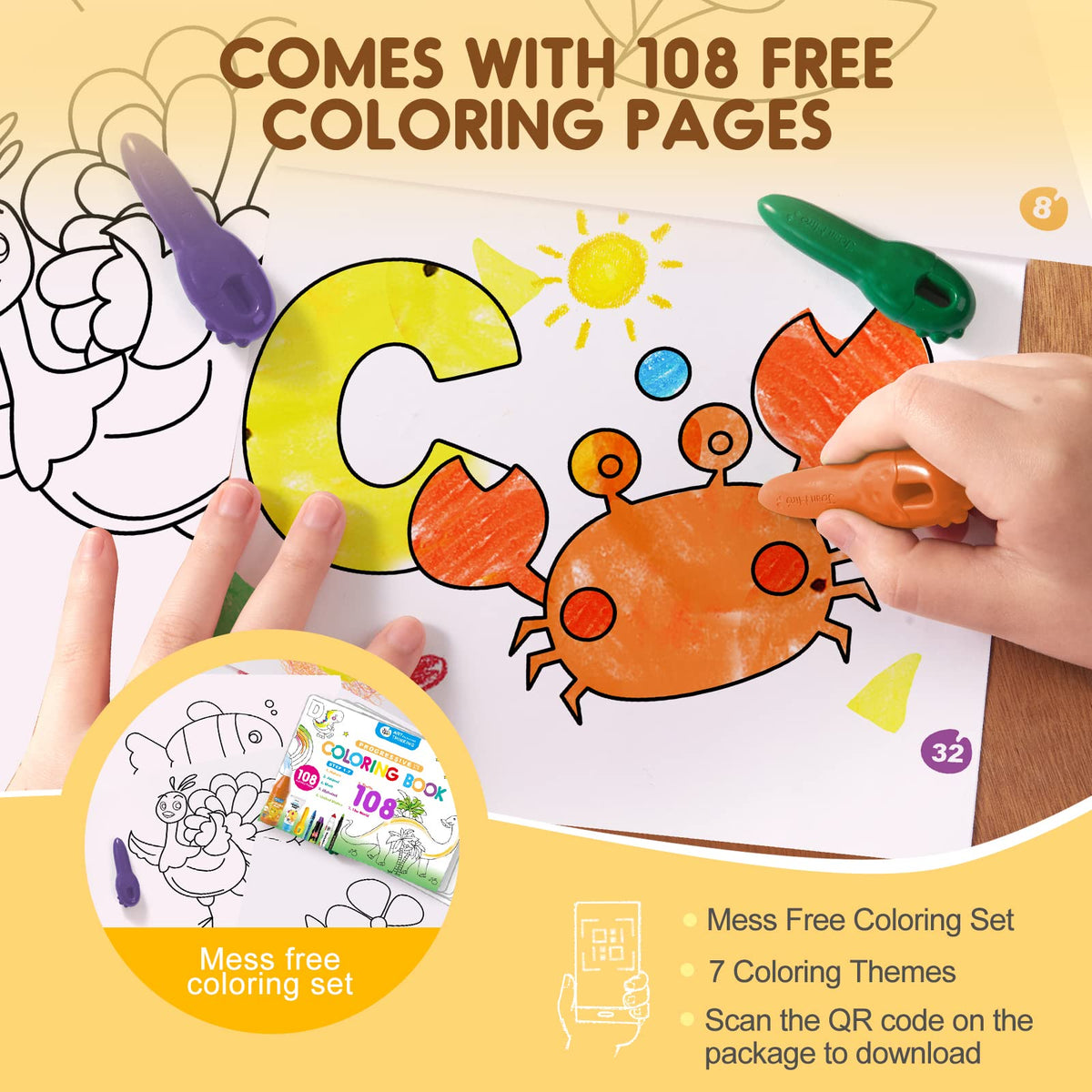 Jar Melo Mess Free Beeswax Crayons for Toddlers – 12 Colors + 108 Free Coloring Pages