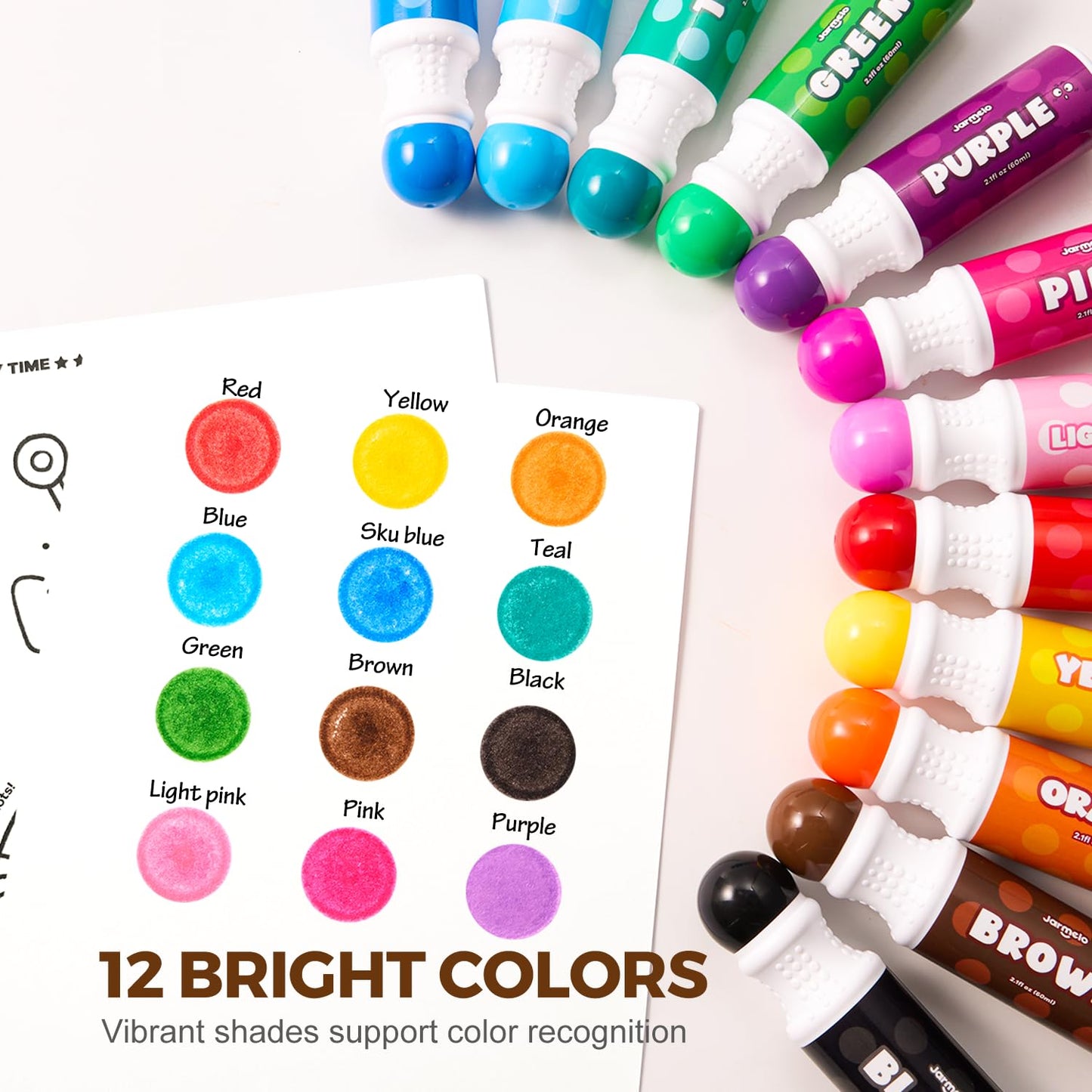 Jar Melo Washable Dot Markers for Toddlers – 12 Colors, 120 PDFs & 20 Activity Papers