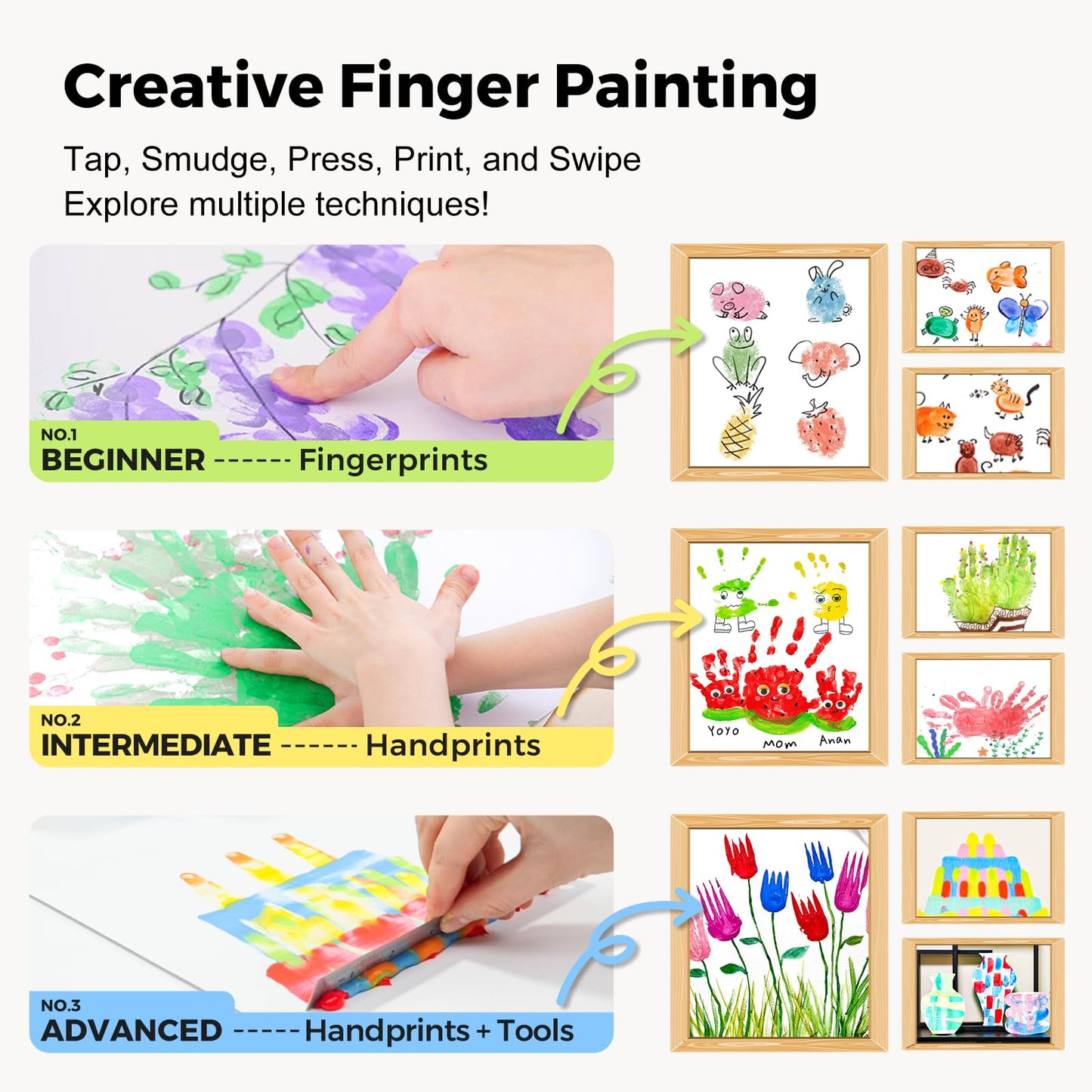 Jar Melo Washable Finger Paints for Toddlers – 10 Colors, 2.1oz Tubes