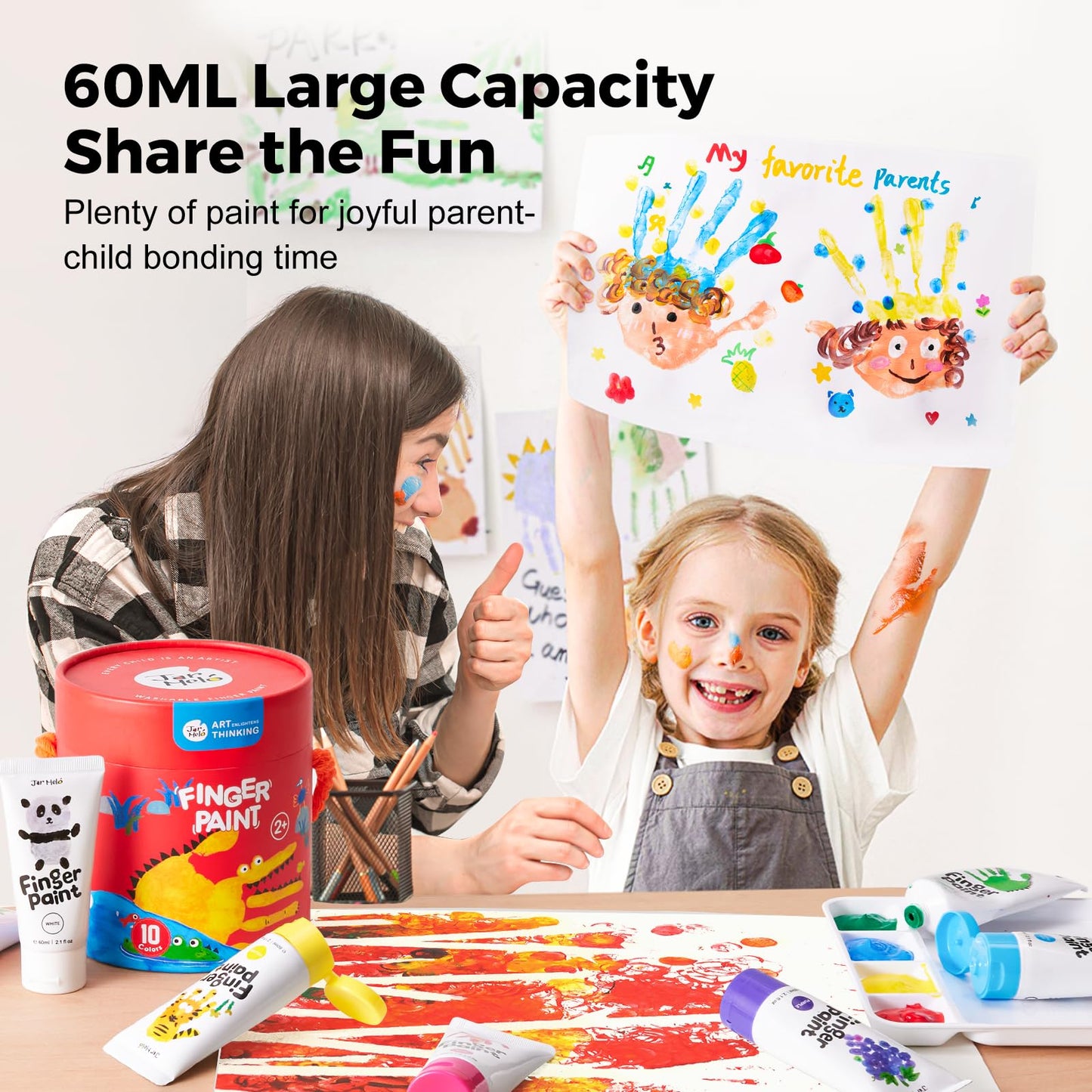 Jar Melo Washable Finger Paints for Toddlers – 10 Colors, 2.1oz Tubes