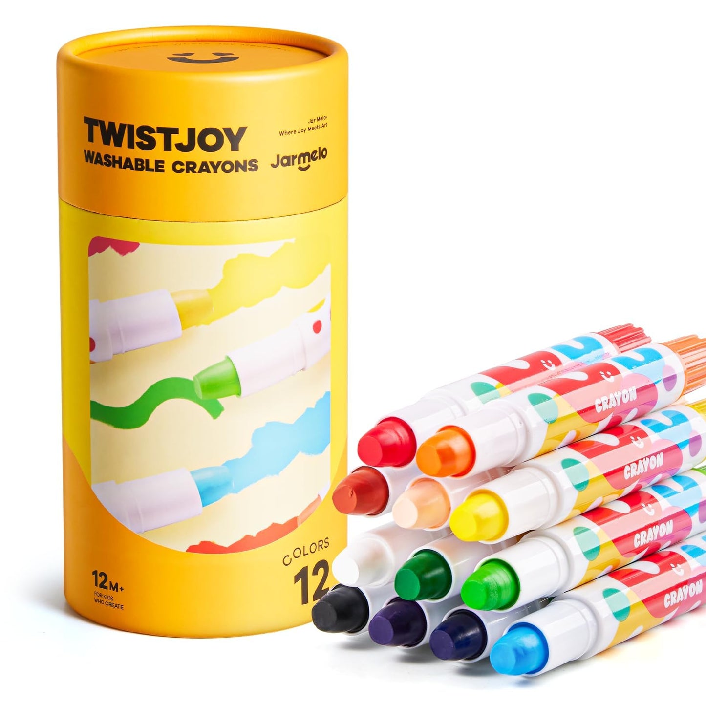 Jar Melo Jumbo Crayons for Toddlers – 12 Washable TwistJoy Colors