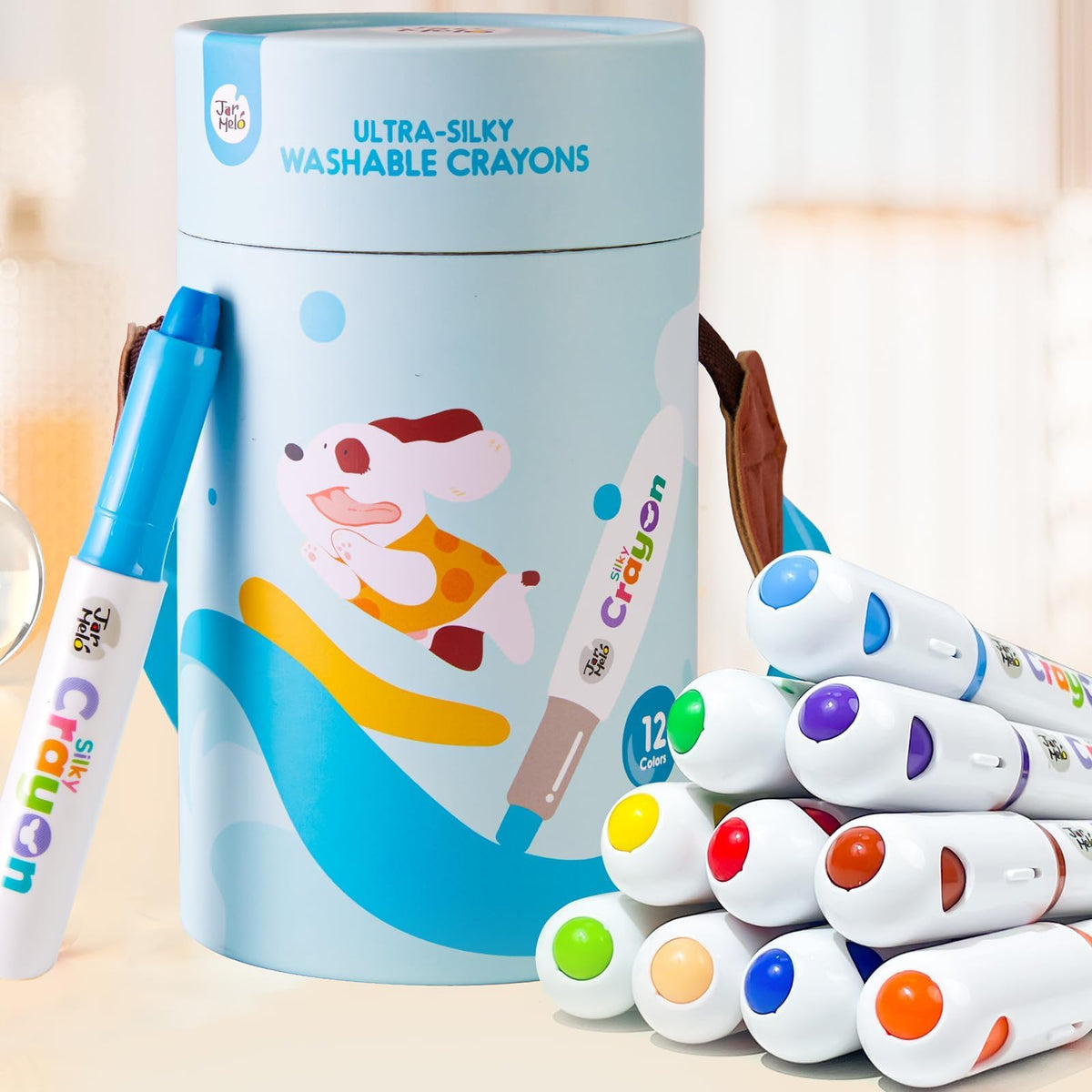 Jar Melo Jumbo Washable Crayons – 12 Ultra-Silky Colors, Unbreakable & Easy to Hold