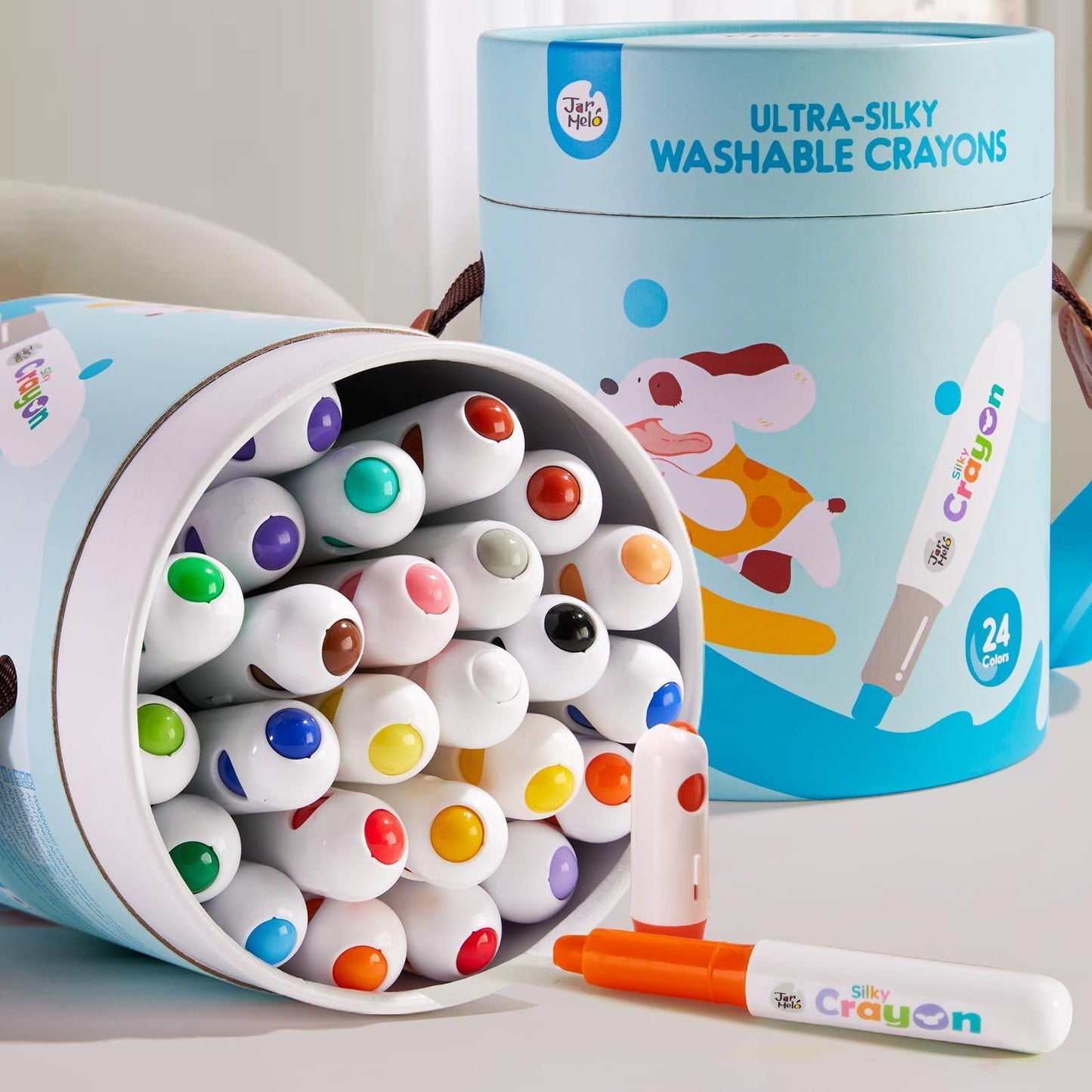 Jar Melo Jumbo Washable Crayons – 24 Ultra-Silky, Unbreakable & Easy-Grip for Toddlers