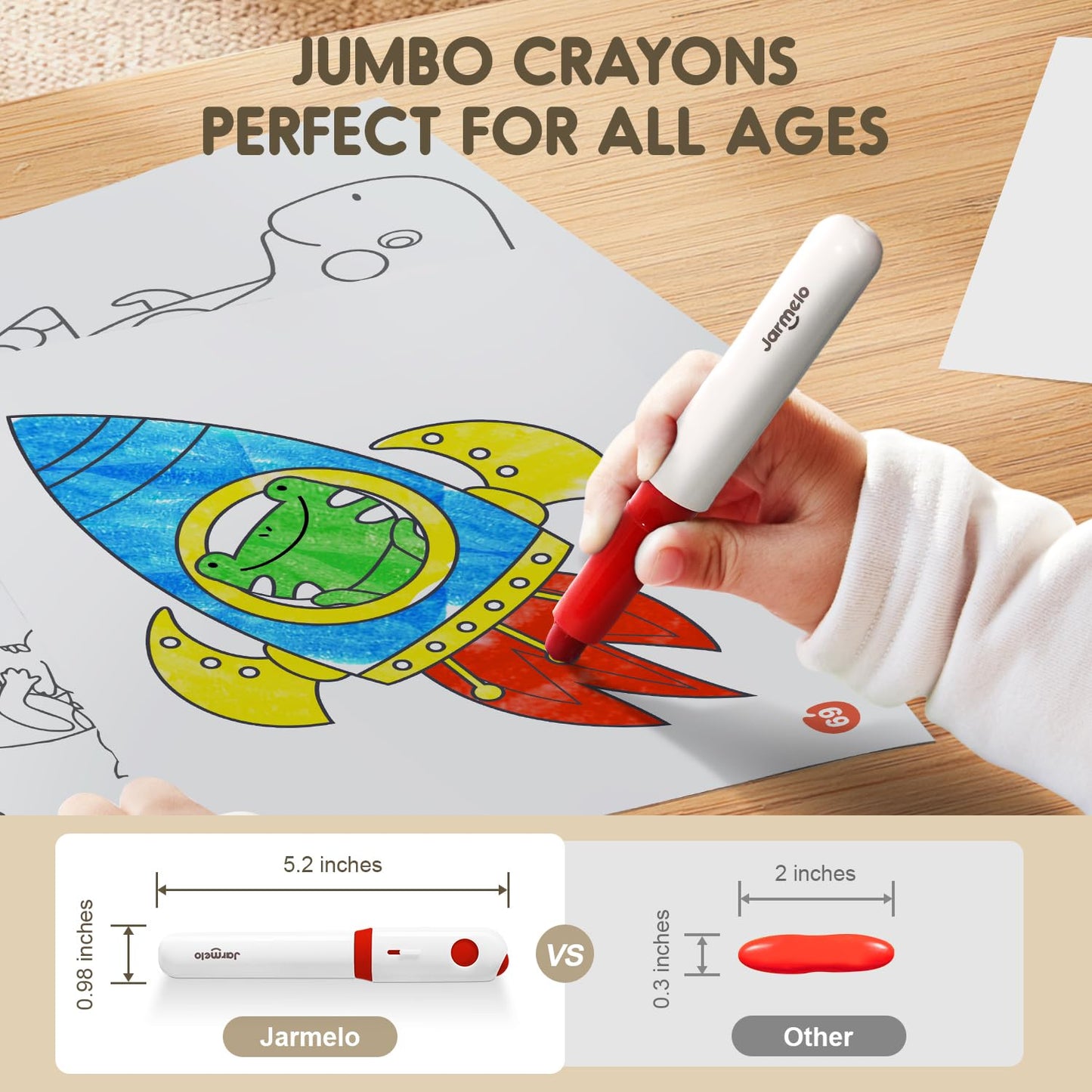 Jar Melo Jumbo Washable Crayons – 24 Ultra-Silky, Unbreakable & Easy-Grip for Toddlers