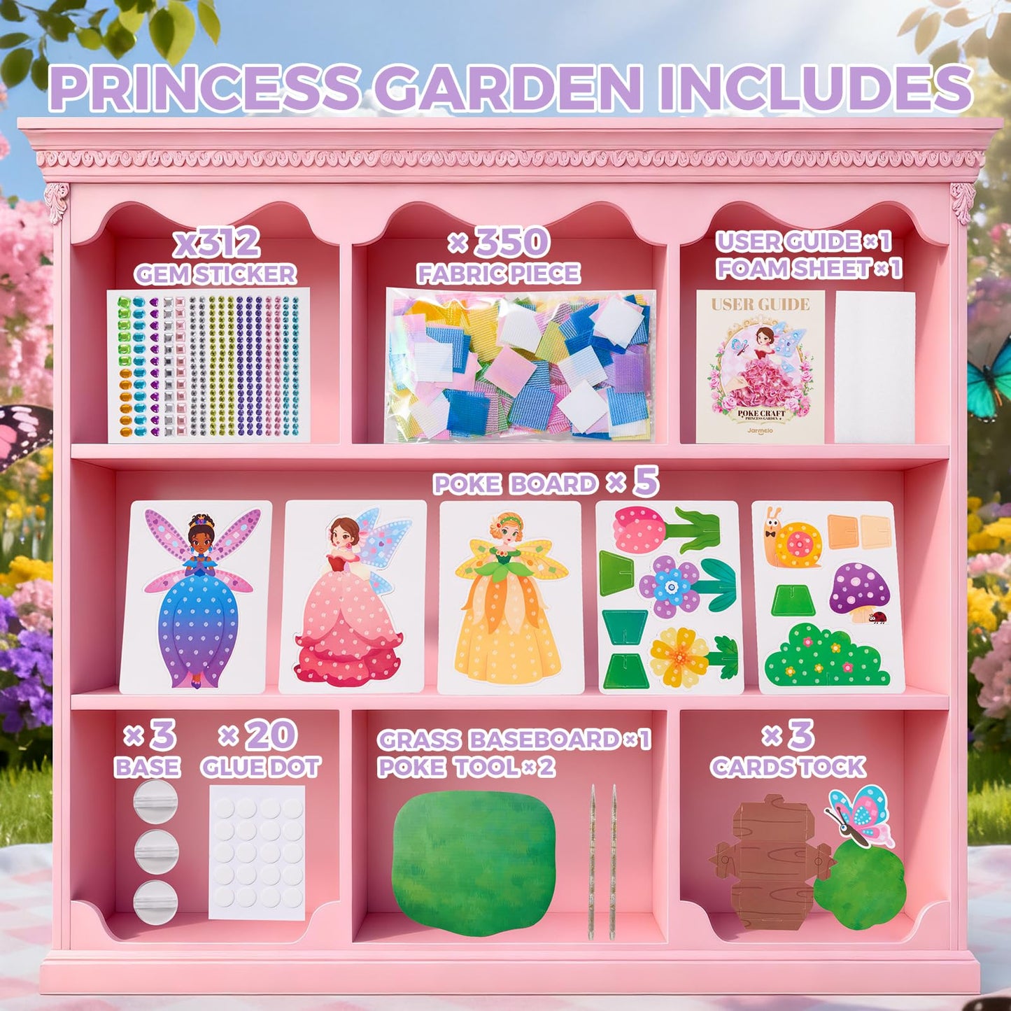 Jar Melo 3-in-1 Princess Garden Poke Crafts Kit for Girls | Diamond Art & DIY Toys