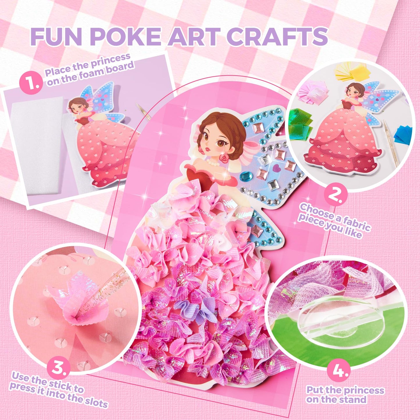 Jar Melo 3-in-1 Princess Garden Poke Crafts Kit for Girls | Diamond Art & DIY Toys