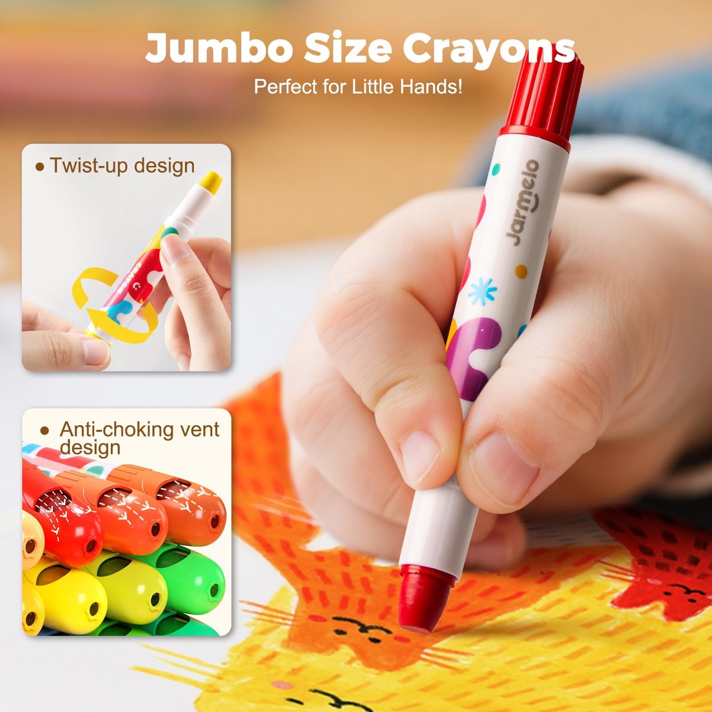 Jar Melo Jumbo Crayons for Toddlers – 24 Colors, TwistJoy, Non-Toxic & Washable