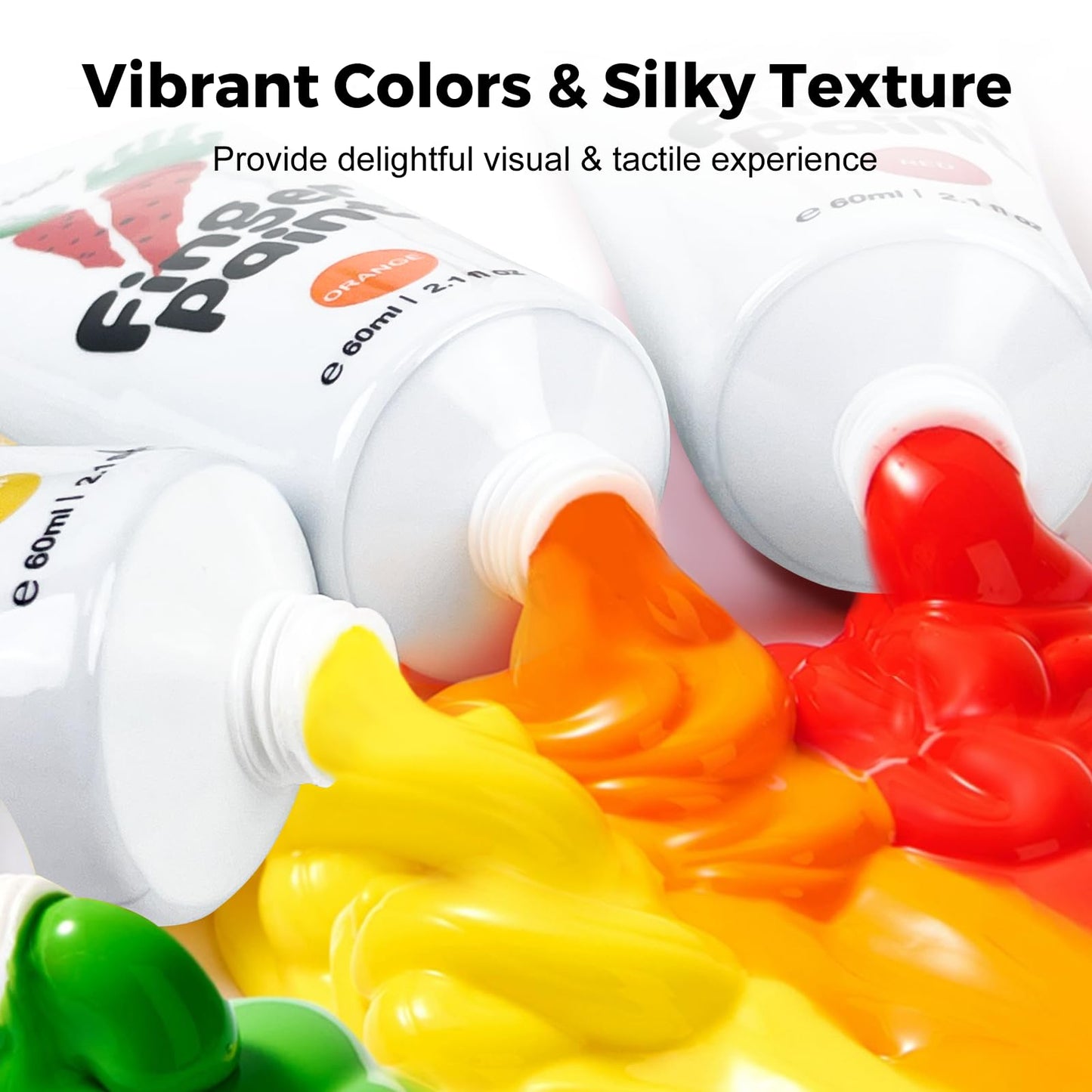 Jar Melo Washable Finger Paints for Toddlers – 10 Colors, 2.1oz Tubes