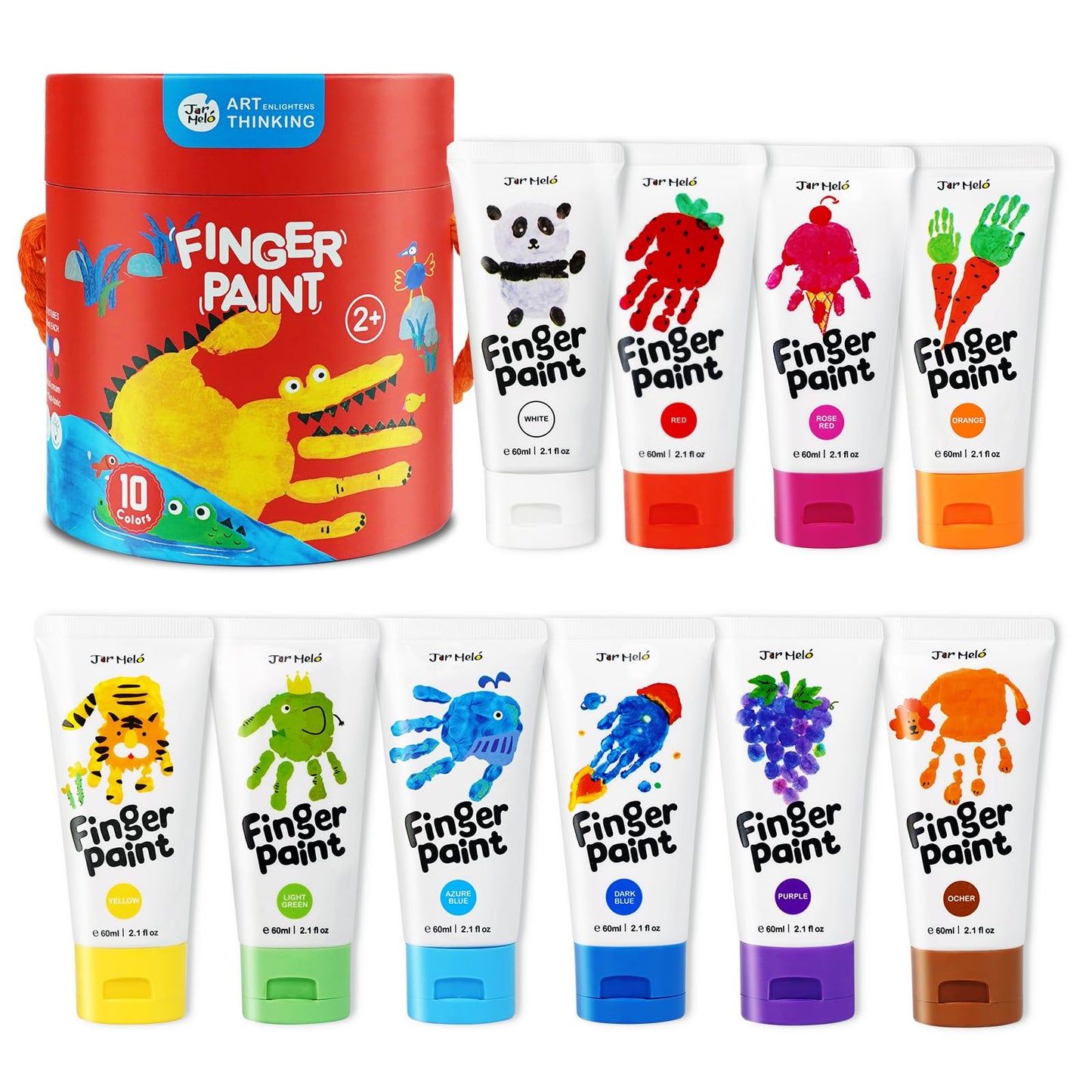 Jar Melo Washable Finger Paints for Toddlers – 10 Colors, 2.1oz Tubes