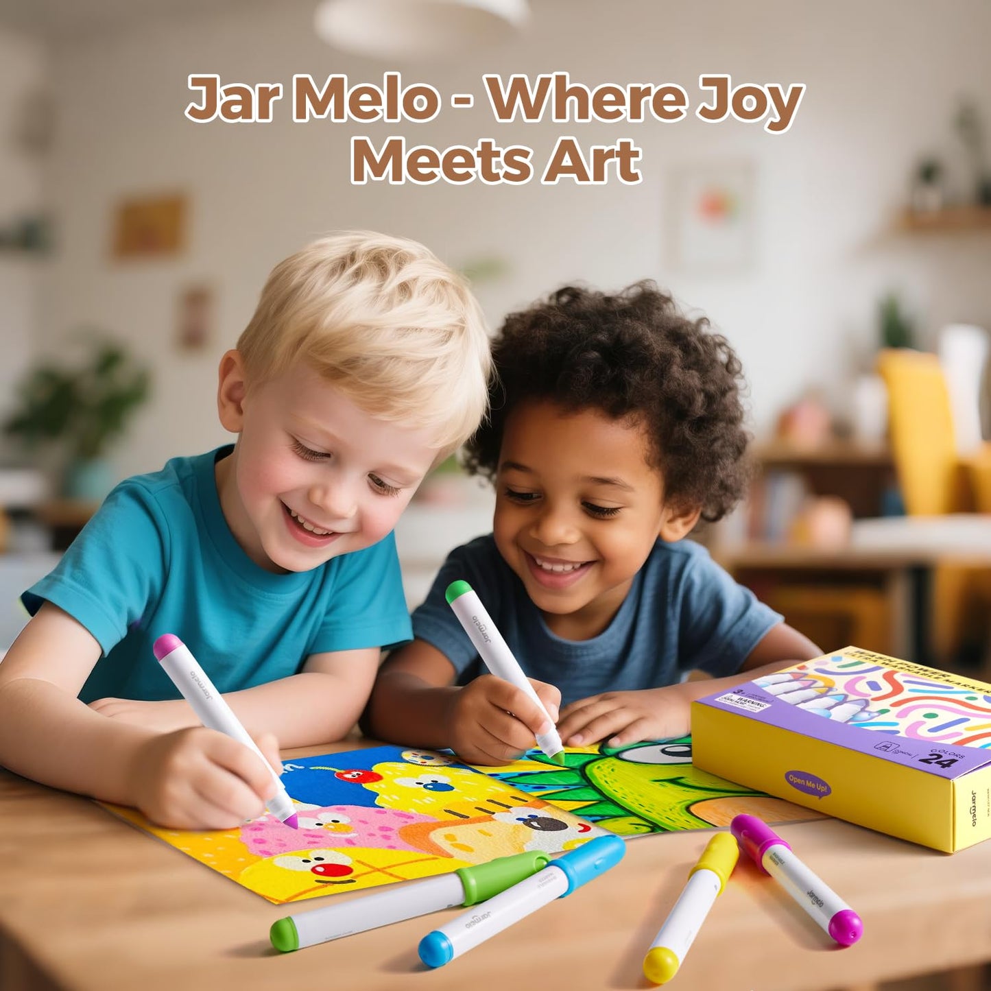 Jar Melo Washable Markers for Kids – 24 Colors, Safe, Non-Toxic, Easy Clean-Up