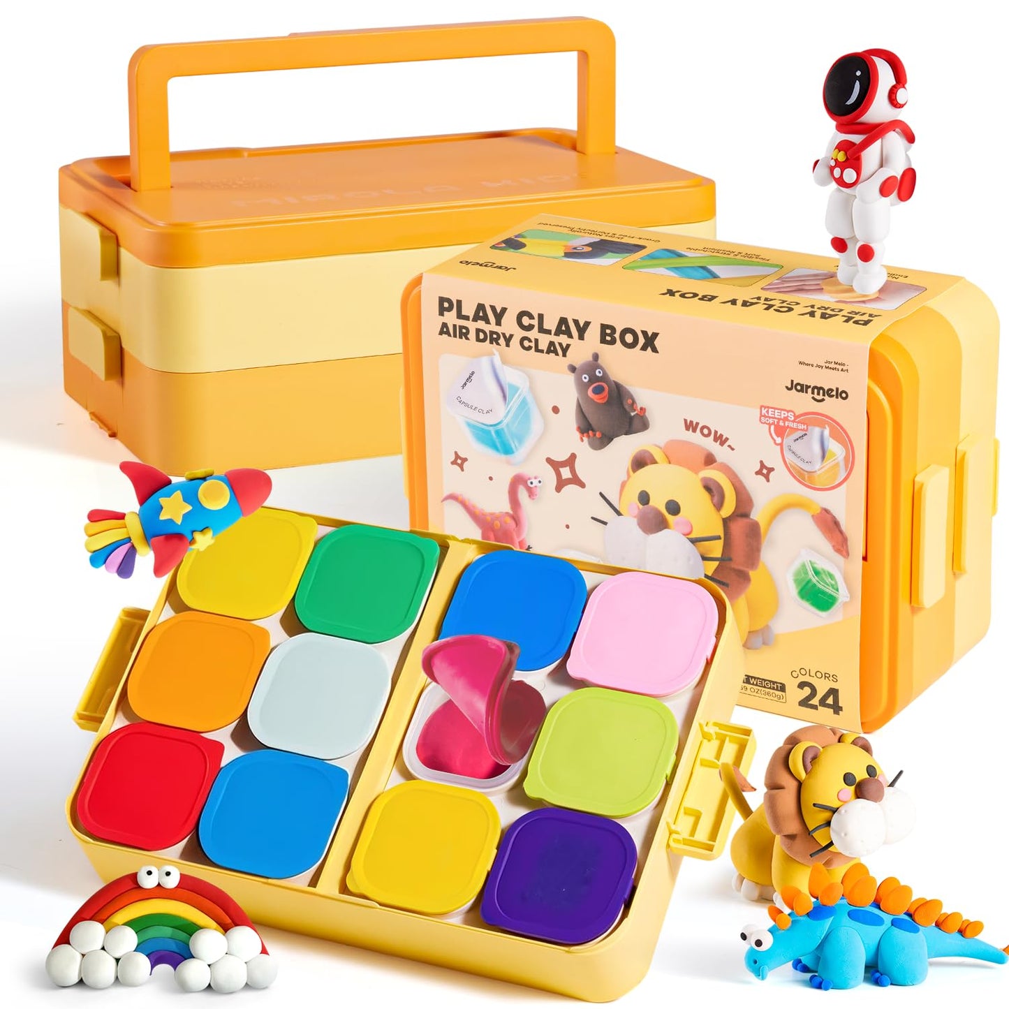 Jar Melo Air Dry Clay Kit for Kids — 24 Colors with Storage Box & Sculpting Tools