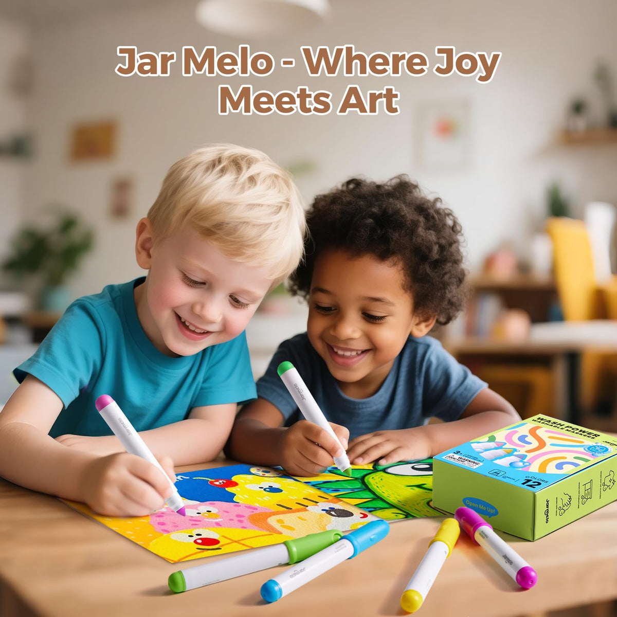 Jar Melo Washable Markers – 12 Color Set, Safe Water-Based Markers for Kids Ages 1-8