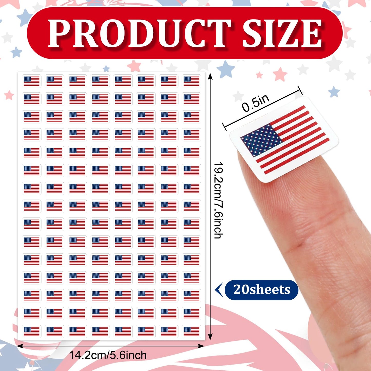 JarThenaAMCS 2400Pcs Patriotic American Flag Stickers – 0.5in Self-Adhesive DIY Decals for 4th of July