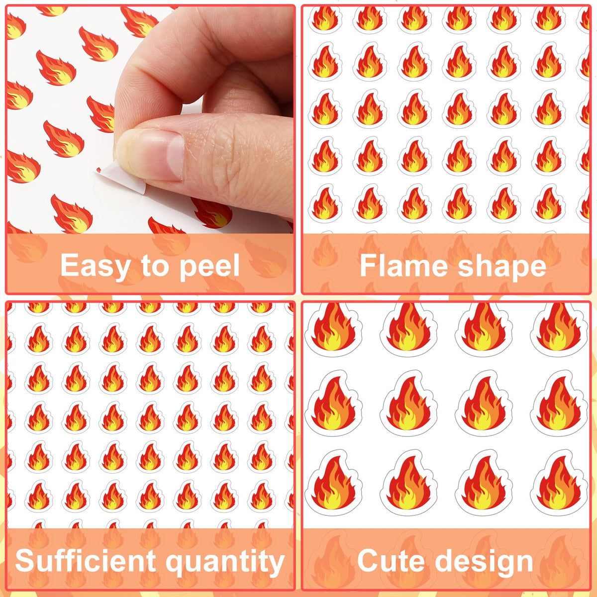JarThenaAMCS 2400Pcs Mini Fire Sticker Set - 0.5in Orange Self-Adhesive Paper Decals for Envelopes, Scrapbooks & DIY