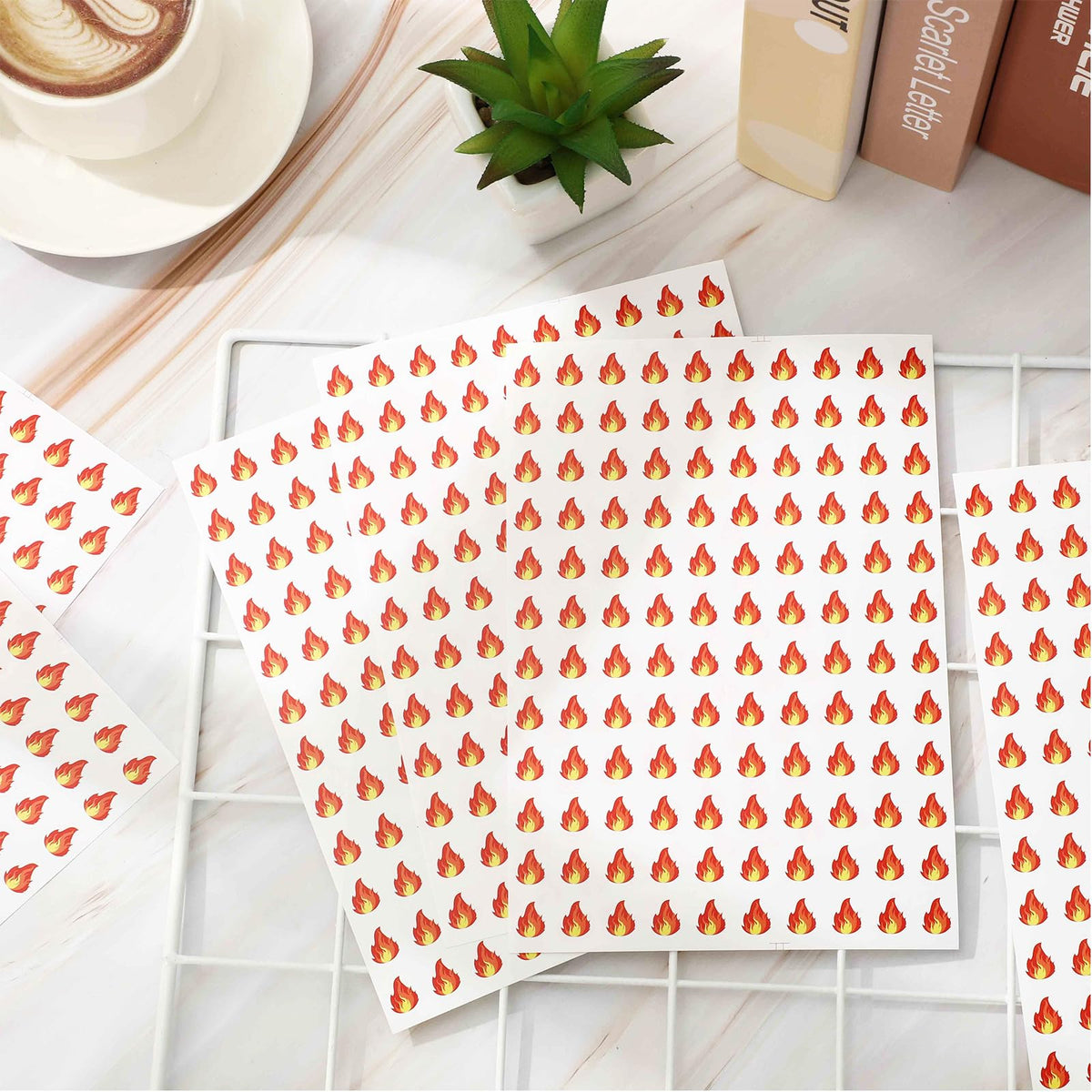 JarThenaAMCS 2400Pcs Mini Fire Sticker Set - 0.5in Orange Self-Adhesive Paper Decals for Envelopes, Scrapbooks & DIY