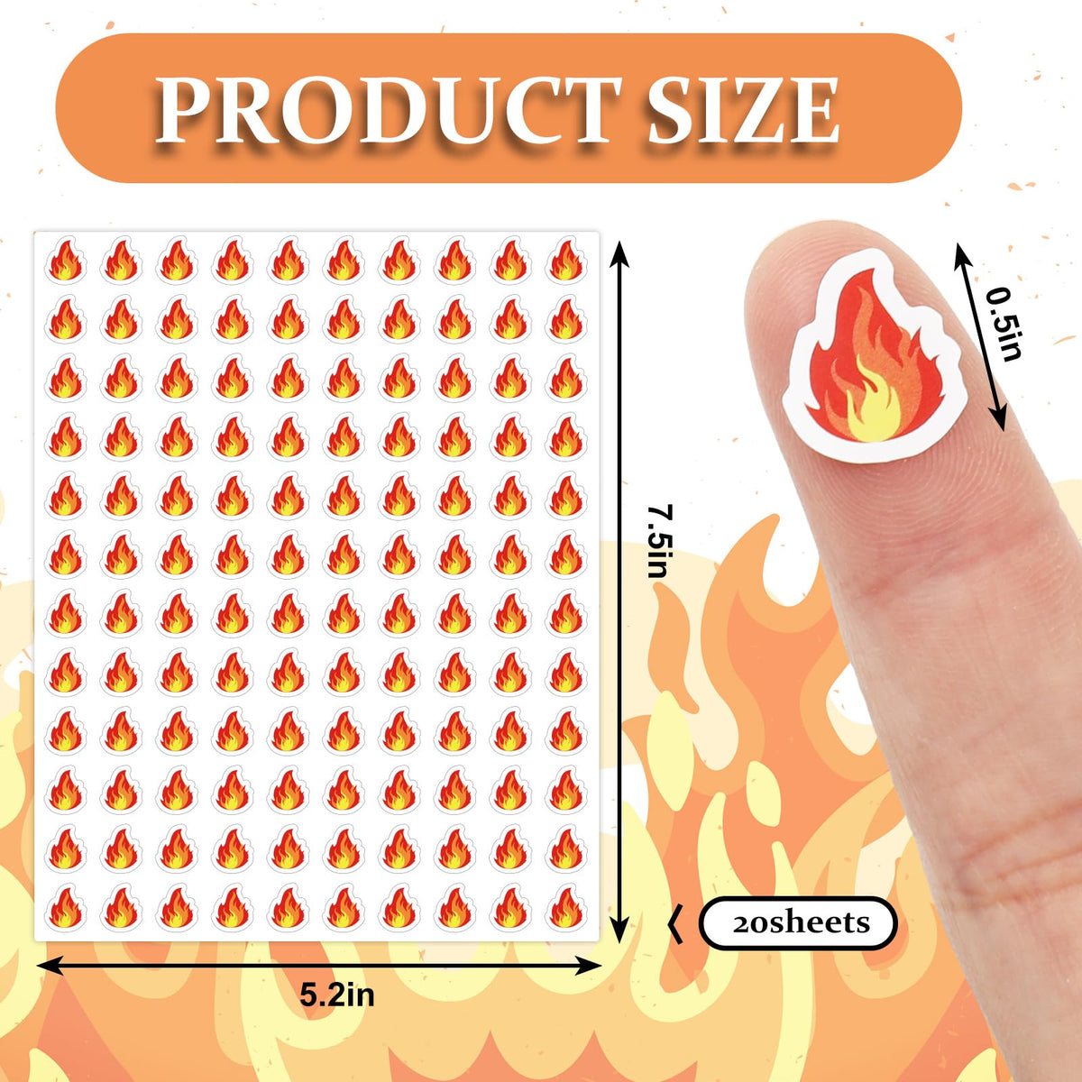 JarThenaAMCS 2400Pcs Mini Fire Sticker Set - 0.5in Orange Self-Adhesive Paper Decals for Envelopes, Scrapbooks & DIY