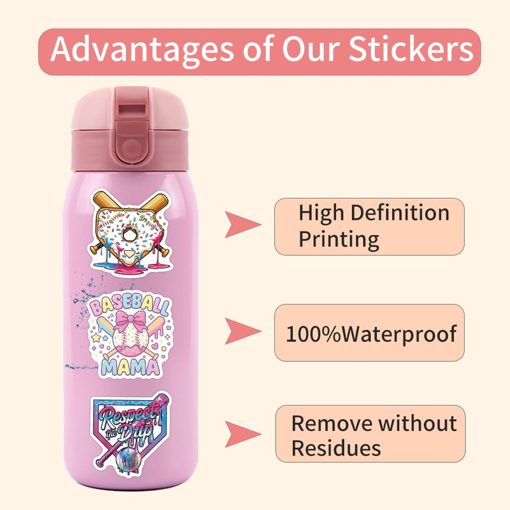 Jaskgom 110Pcs Baseball Ice Cream Drip Stickers – Colorful Sports Party Favors